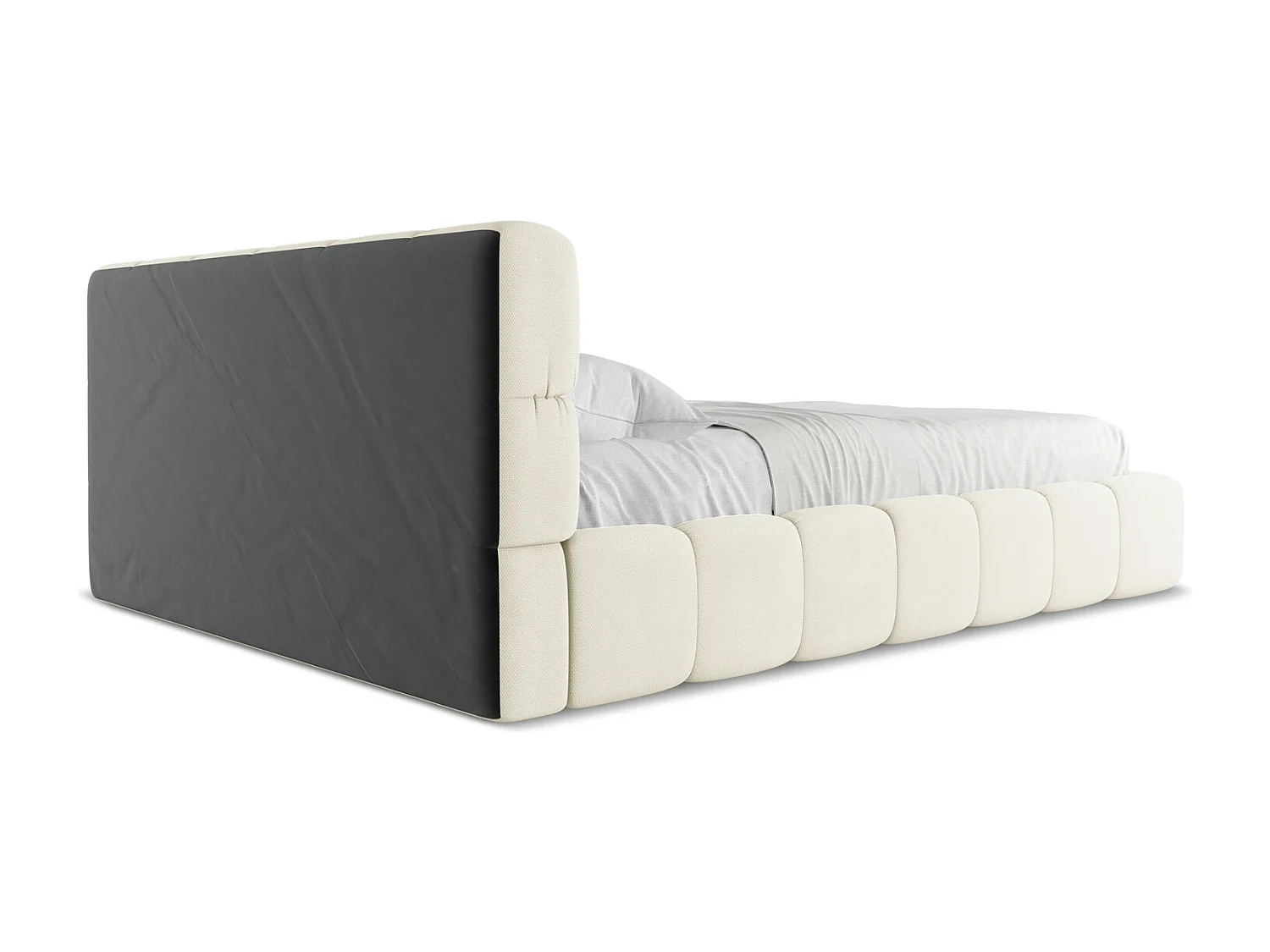 Lit coffre en tissu chenille 160 x 200 - beige - NALU