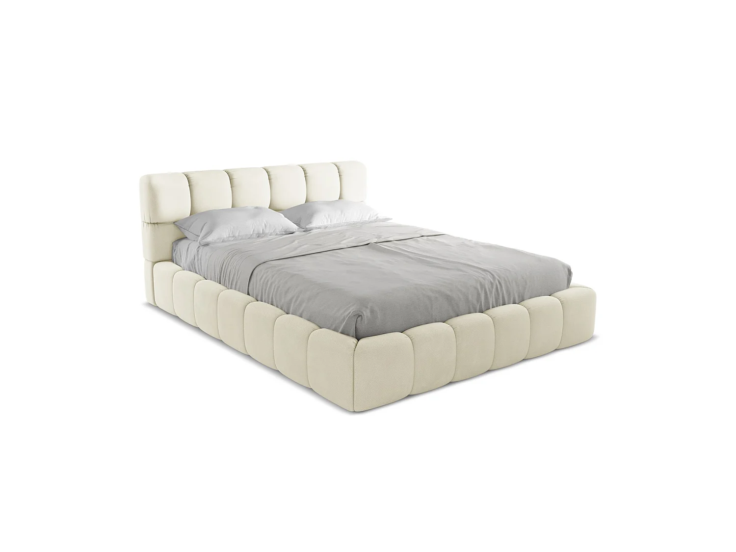 Lit coffre en tissu chenille 180 x 228 - beige - ROMA