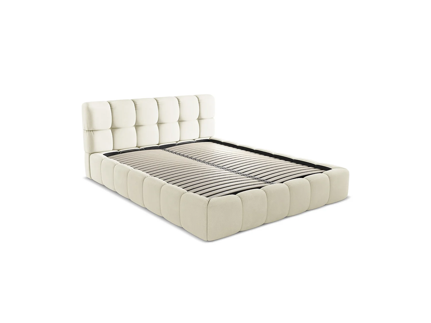Lit coffre en tissu chenille 180 x 228 - beige - ROMA