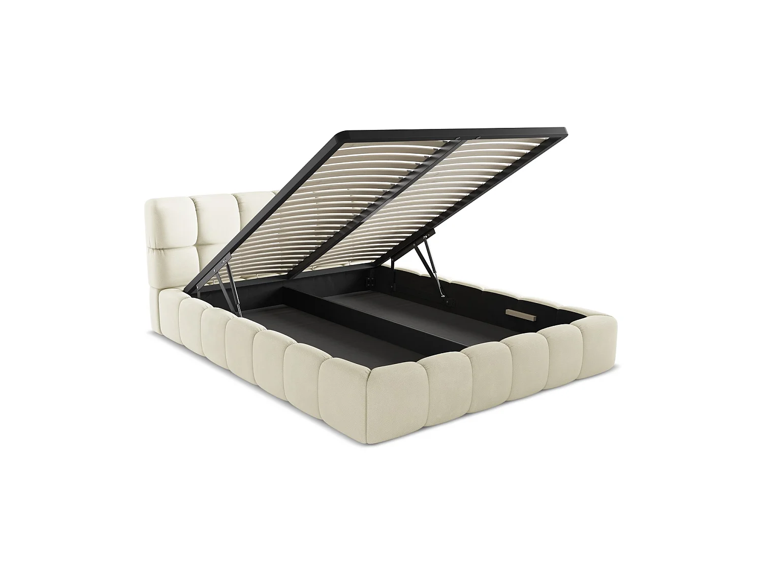 Lit coffre en tissu chenille 180 x 228 - beige - ROMA