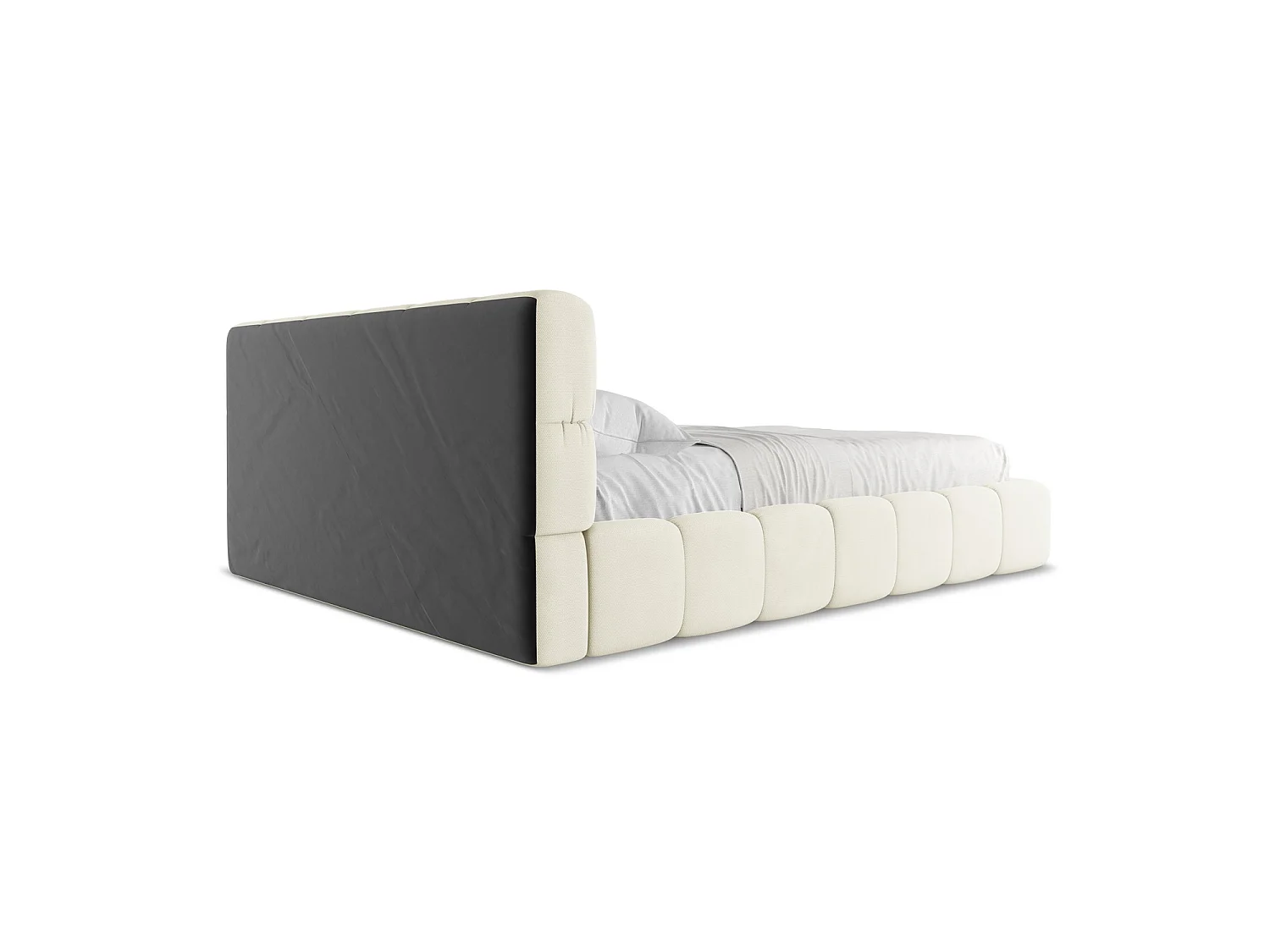 Lit coffre en tissu chenille 180 x 228 - beige - ROMA