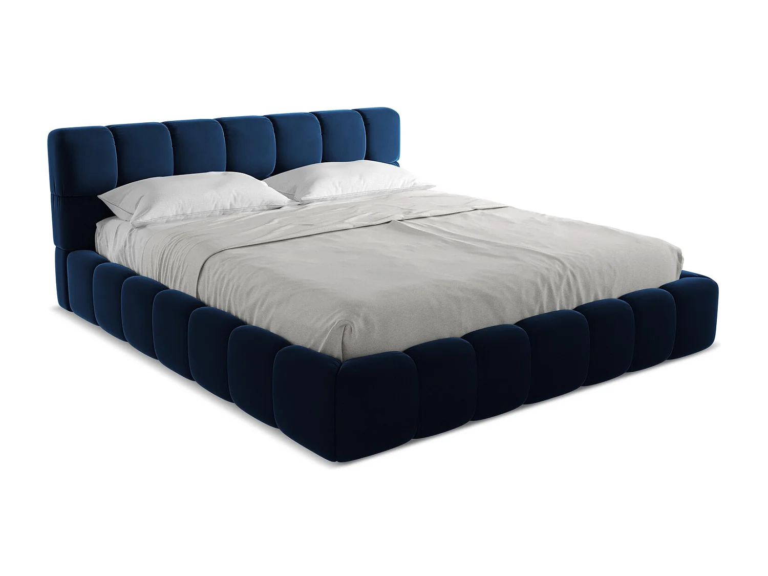 Lit coffre en velours 180 x 200 - bleu royal - NALU