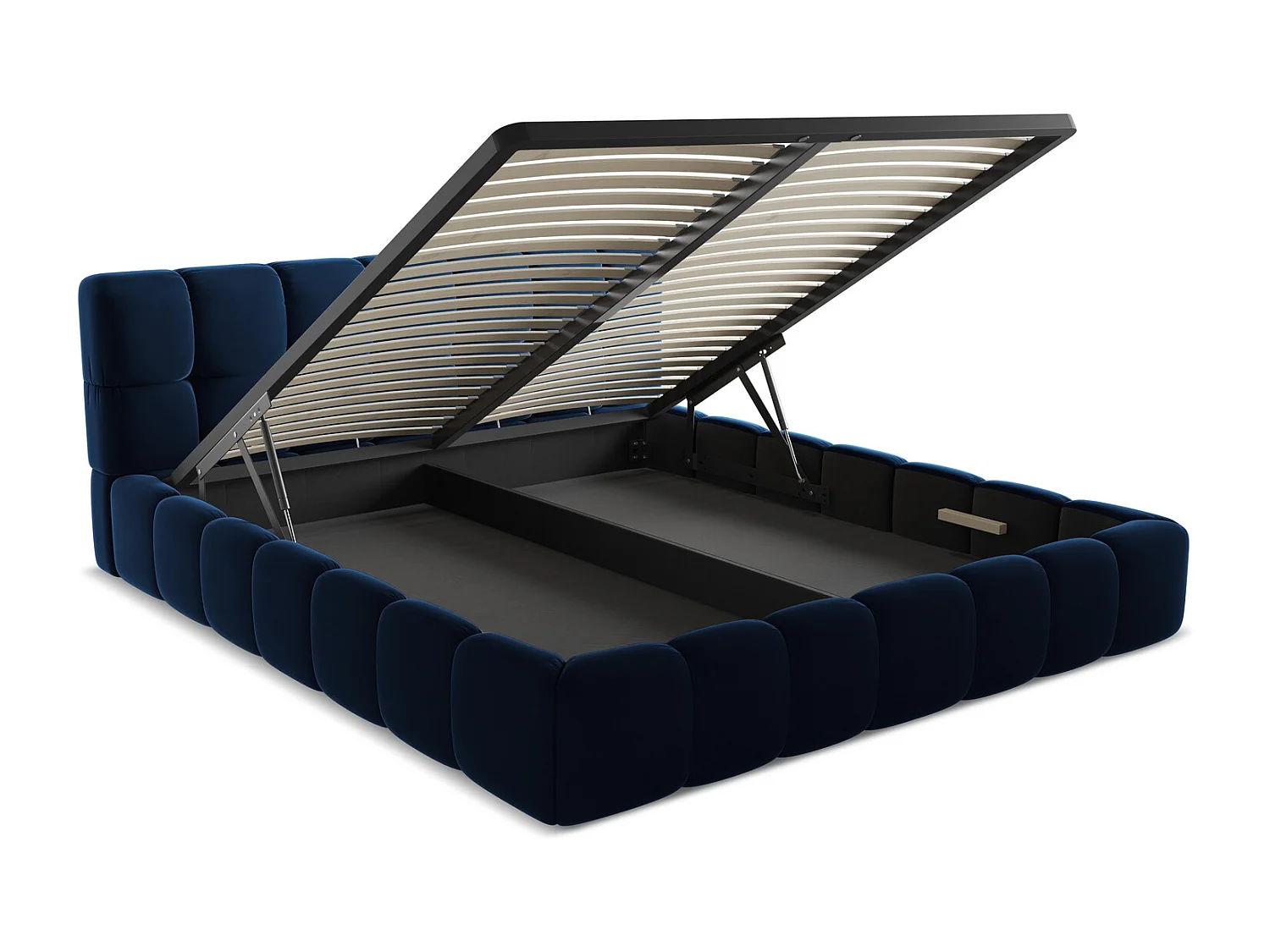 Lit coffre en velours 180 x 200 - bleu royal - NALU