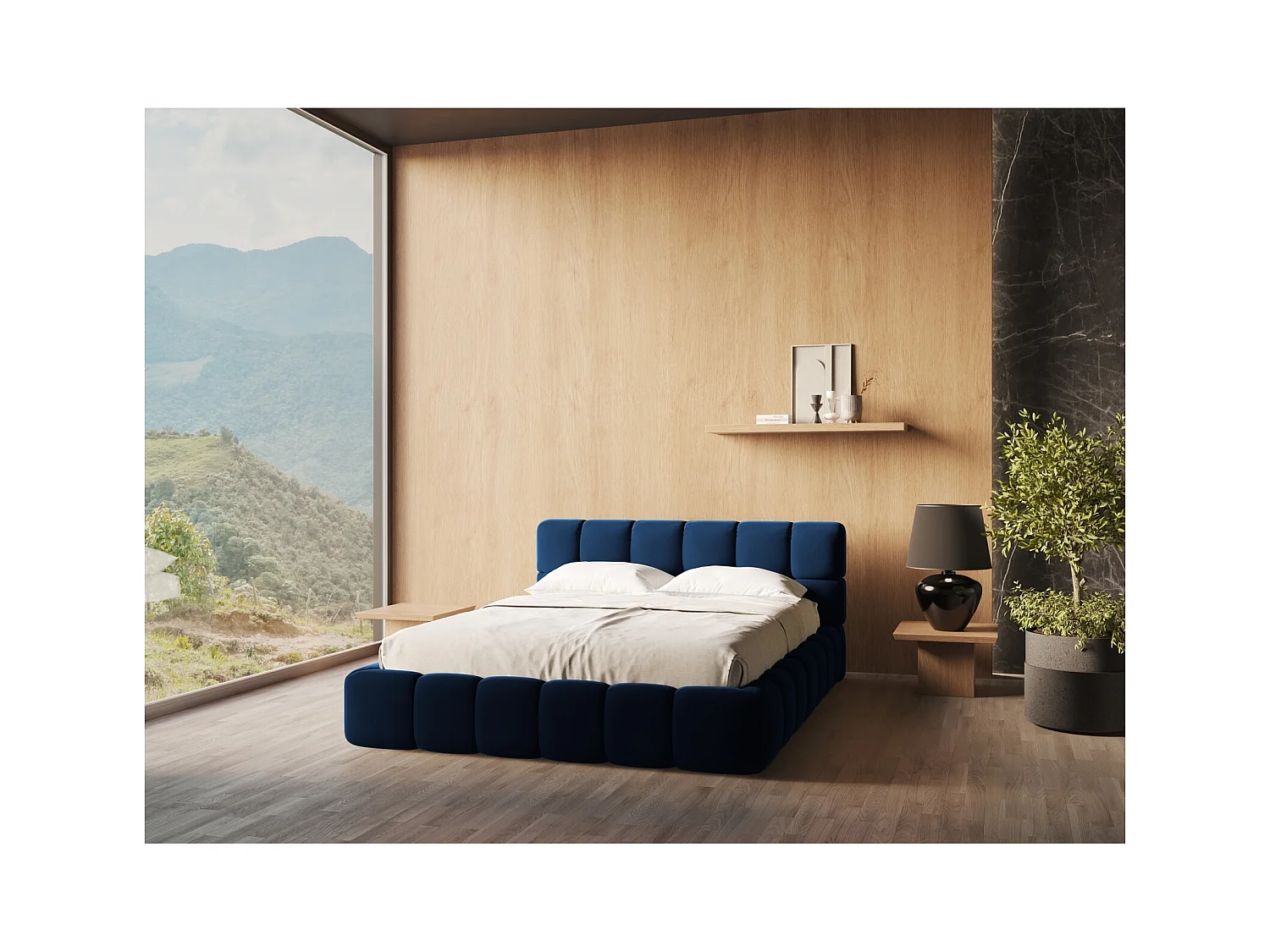 Łóżko 200 x 228 - z weluru - królewski niebieski - NALU