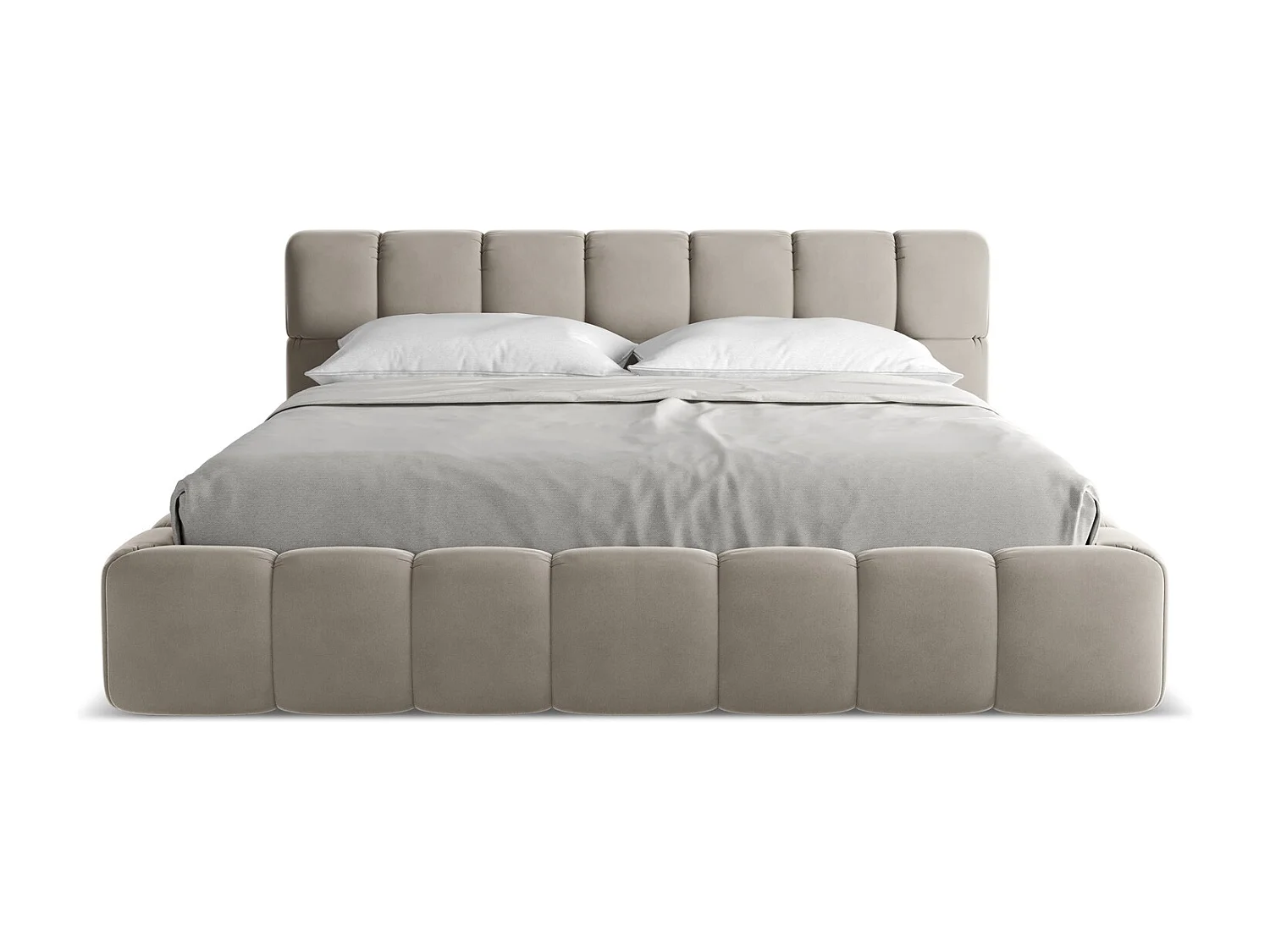 Bett mit Bettkasten - 200 x 228 - Samt - Taupe - NALU