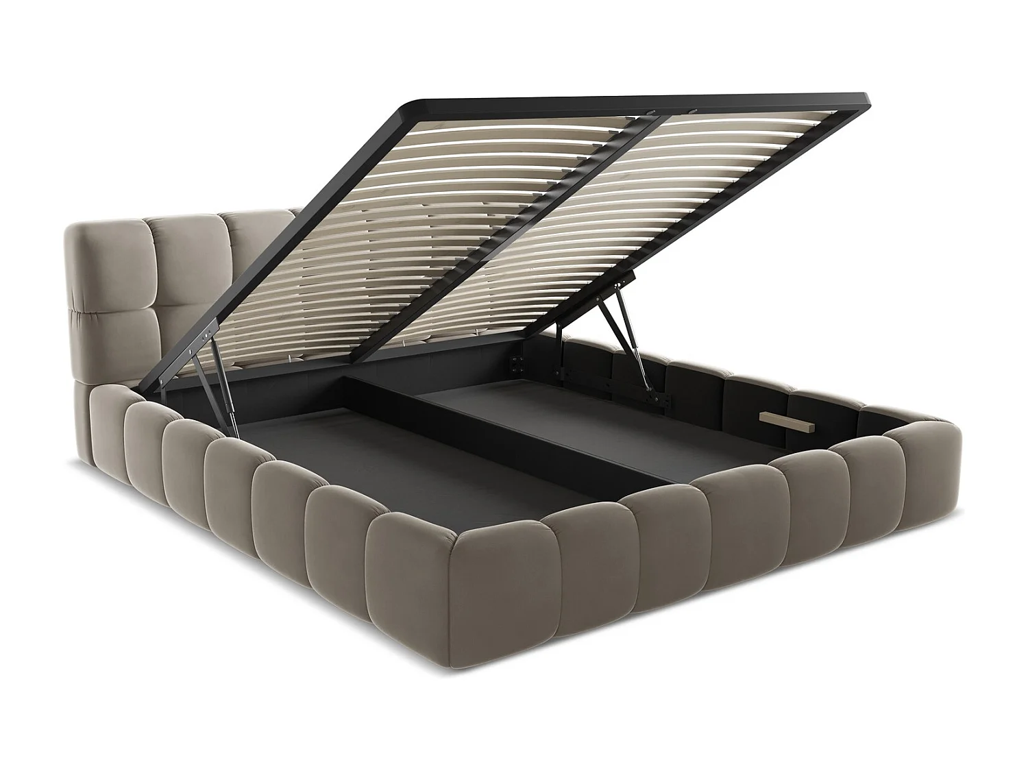 Bett mit Bettkasten - 200 x 228 - Samt - Taupe - NALU