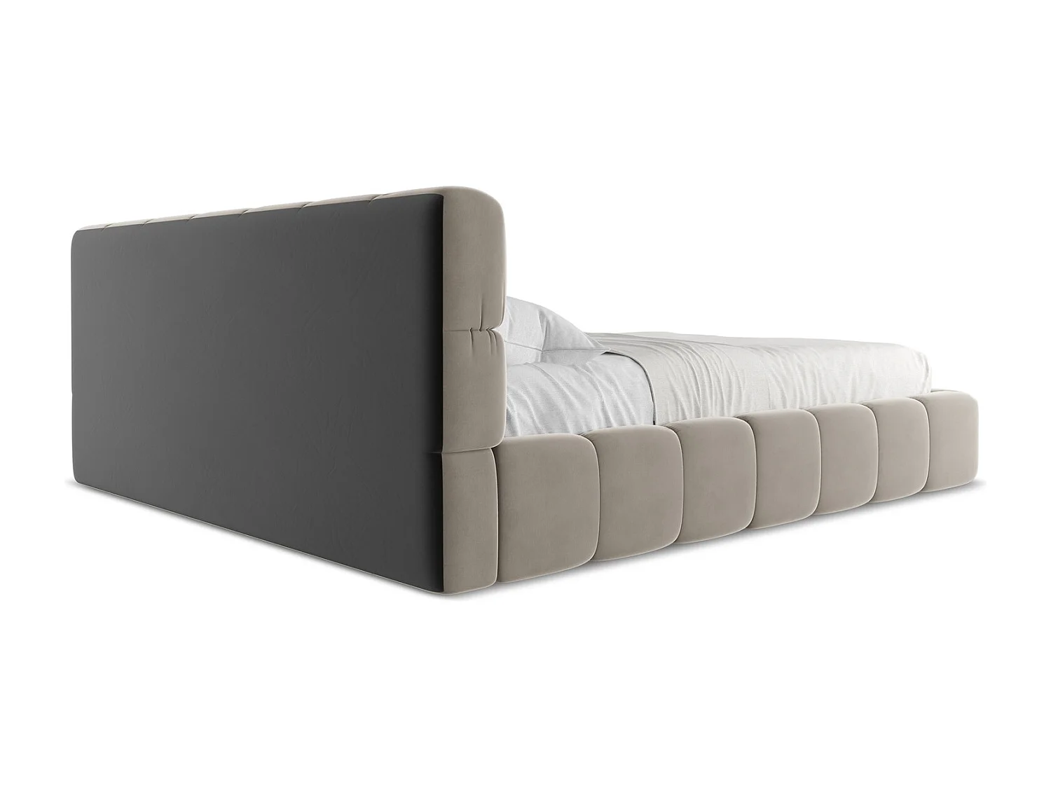 Bett mit Bettkasten - 200 x 228 - Samt - Taupe - NALU