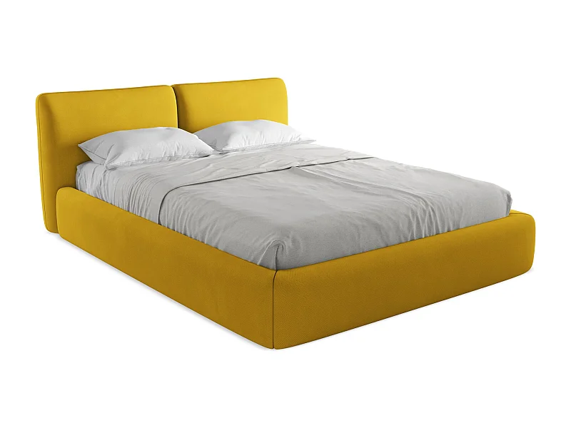 Bett mit Bettkasten - 180 x 228 - Chenille - Senf - HOKU