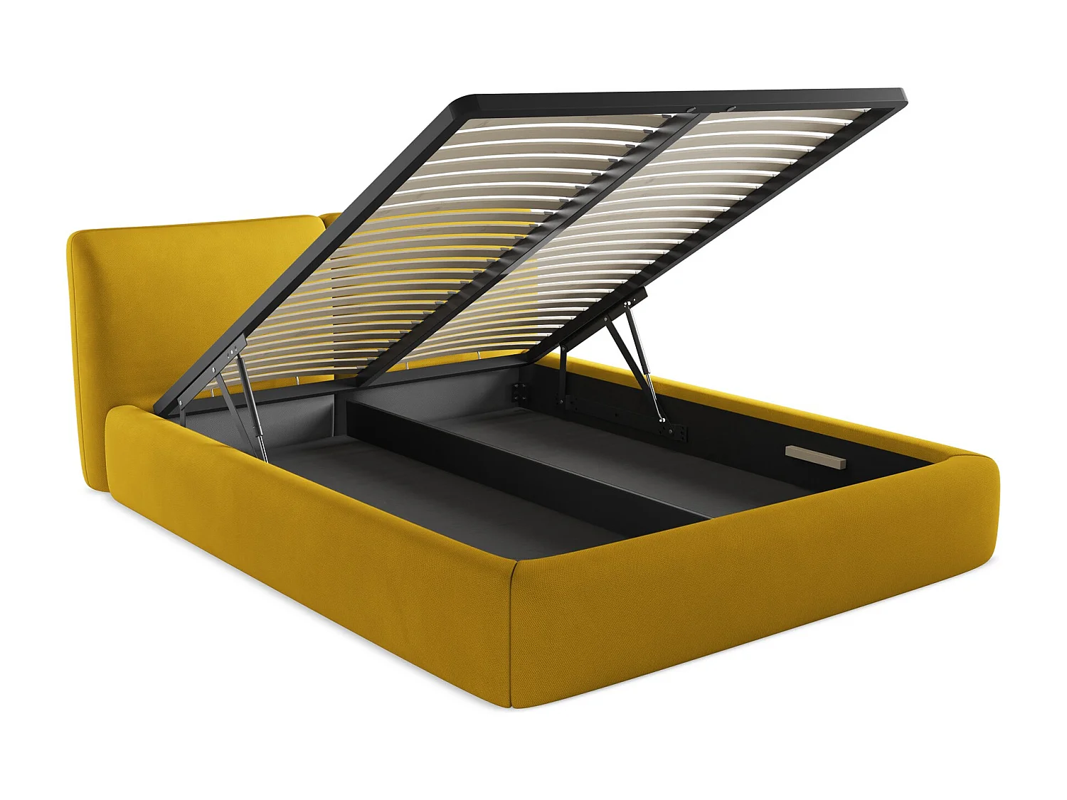 Lit coffre en tissu chenille 160 x 200 - moutarde - HOKU