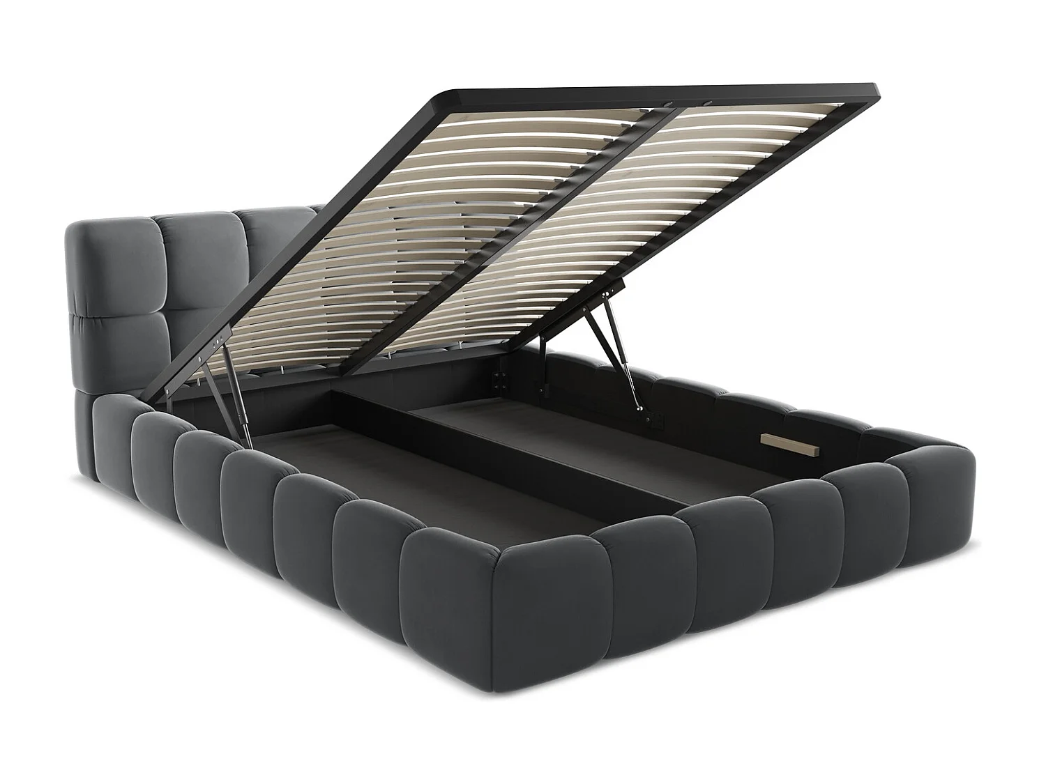 Bett mit Bettkasten - 180 x 228 - Samt - Stahl - NALU