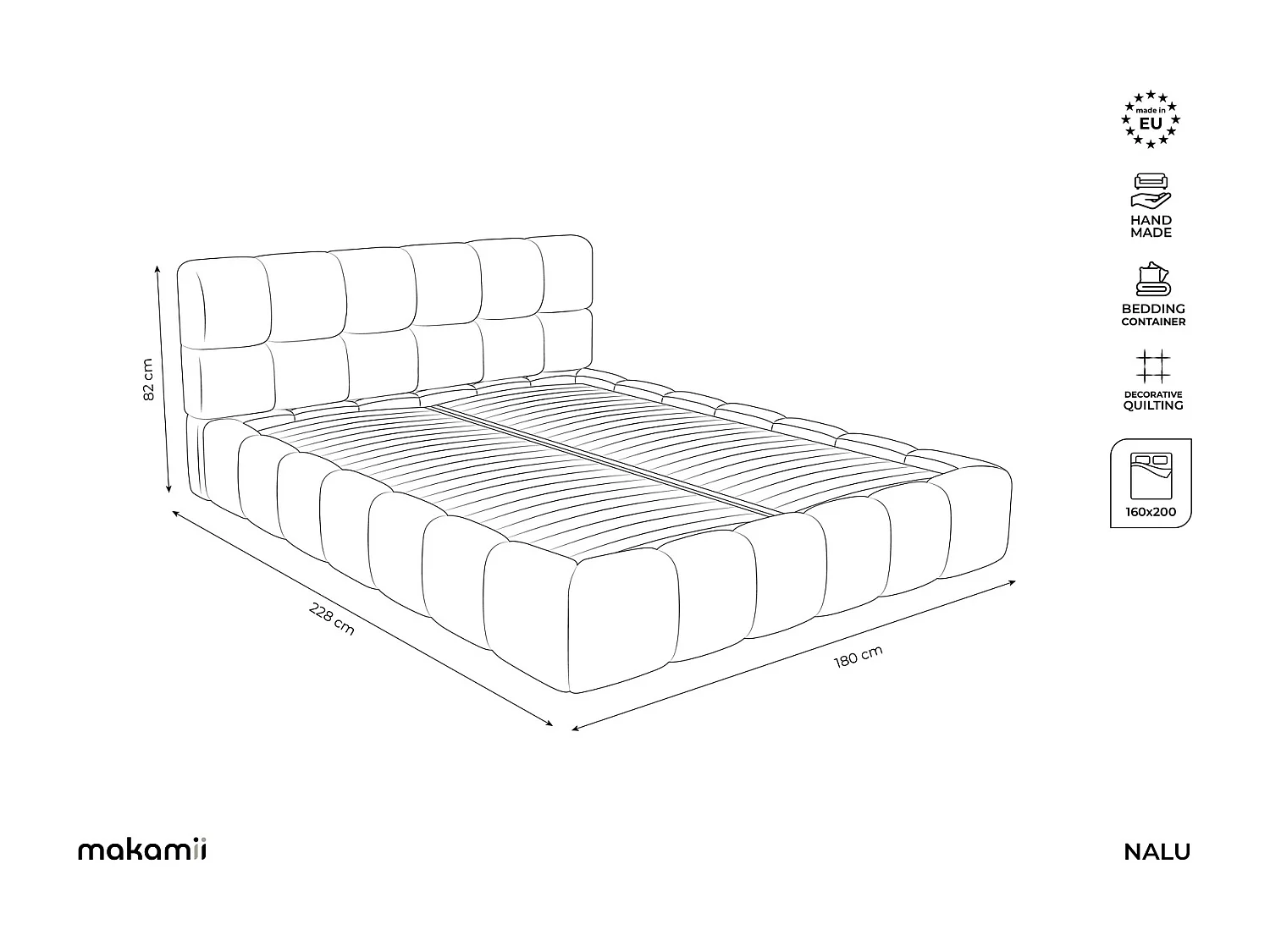 Bett mit Bettkasten - 180 x 228 - Samt - Stahl - NALU