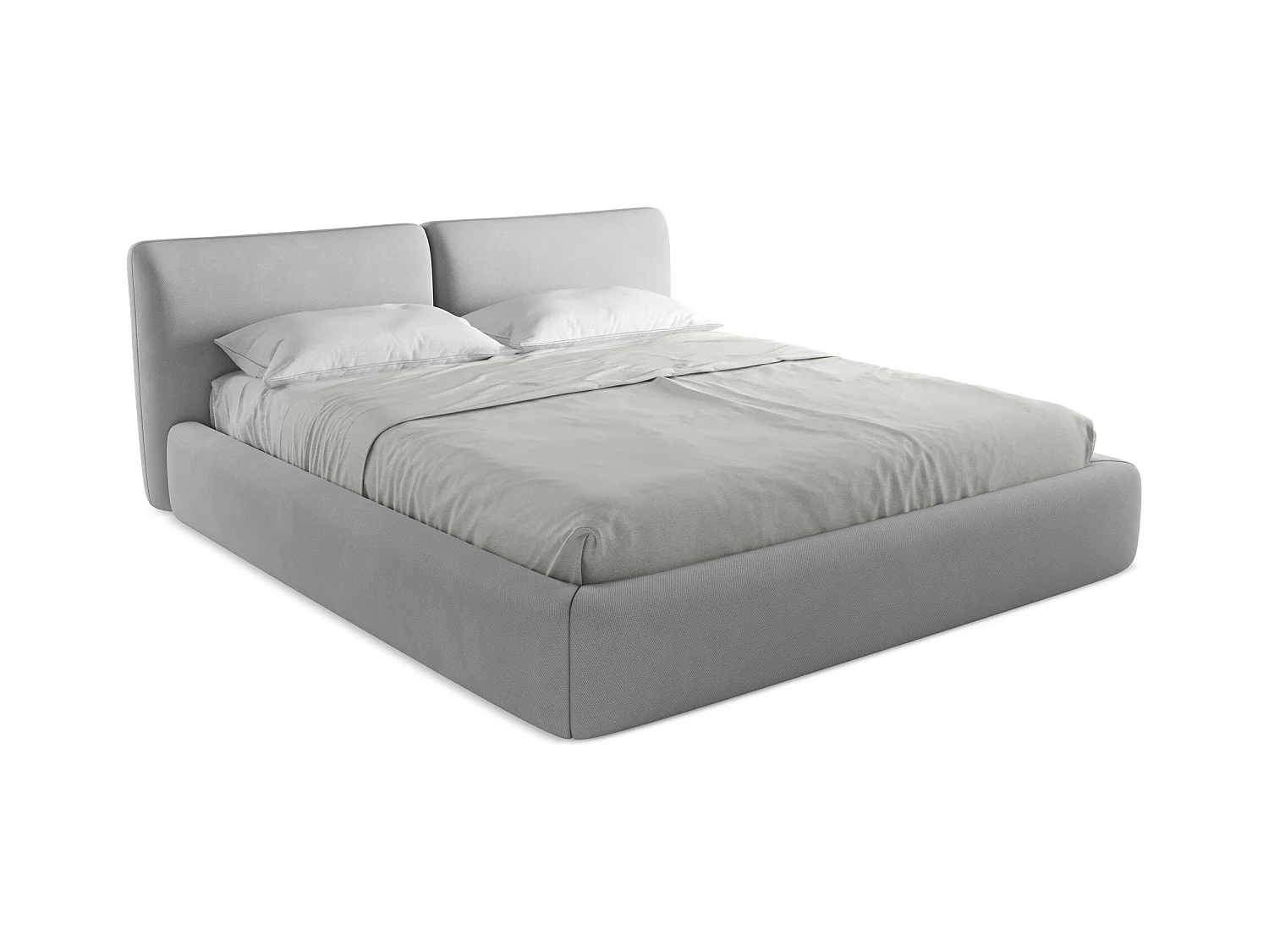 Bett mit Bettkasten - 200 x 228 - Chenille - Hellgrau - HOKU