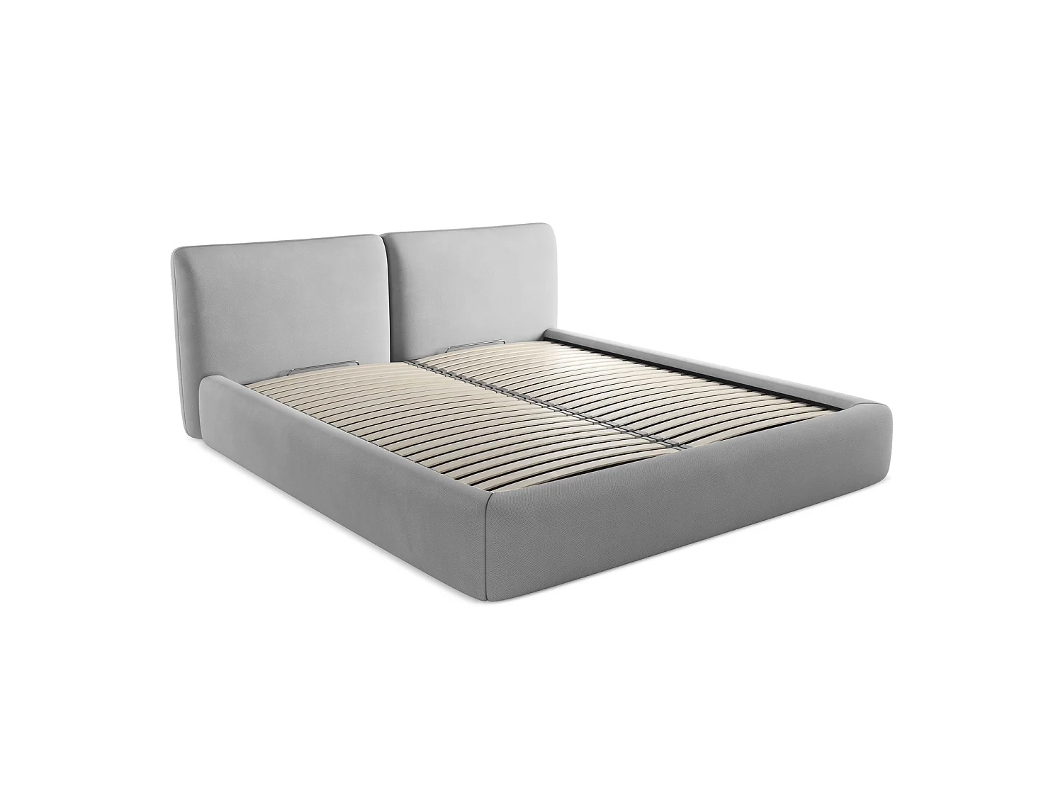 Lit coffre en tissu chenille 200 x 228 - gris clair - MILANO