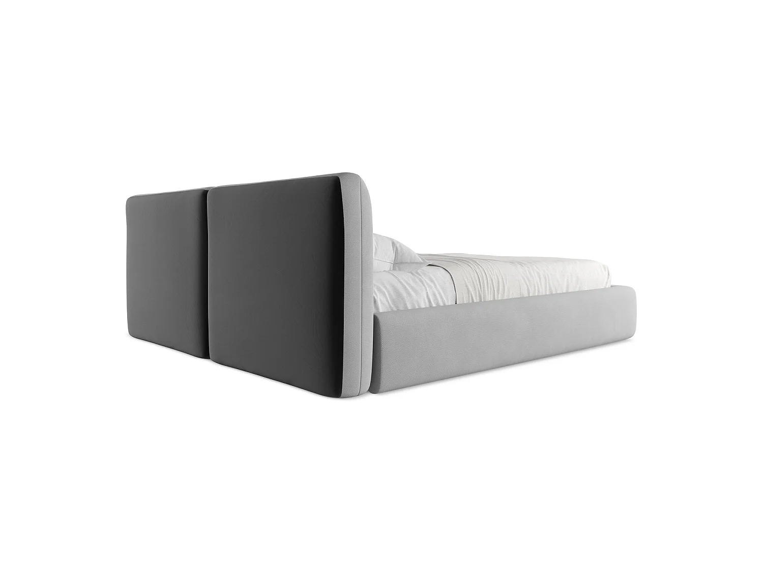 Lit coffre en tissu chenille 200 x 228 - gris clair - MILANO