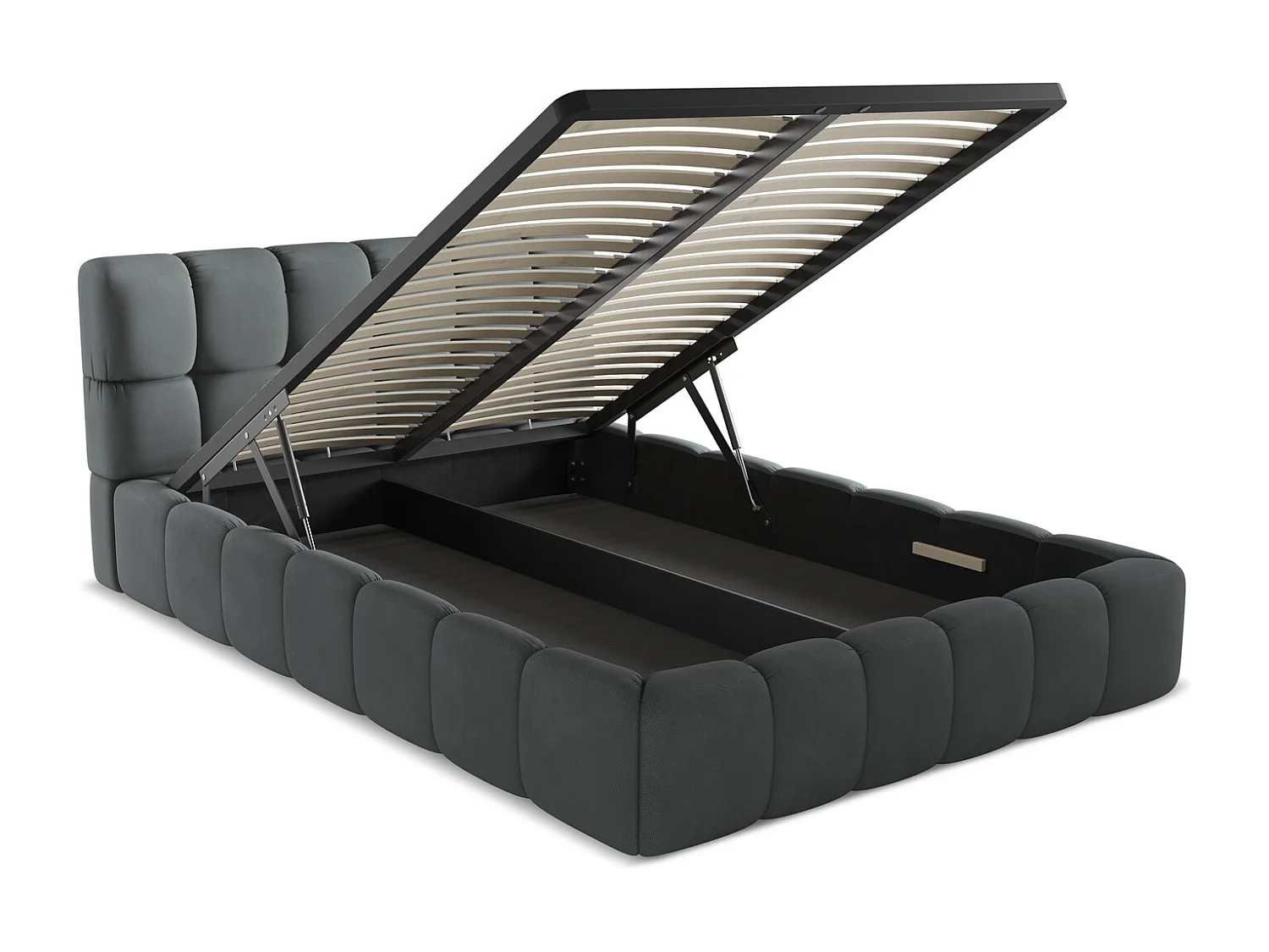 Lit coffre en tissu chenille 140 x 200 - graphite - NALU