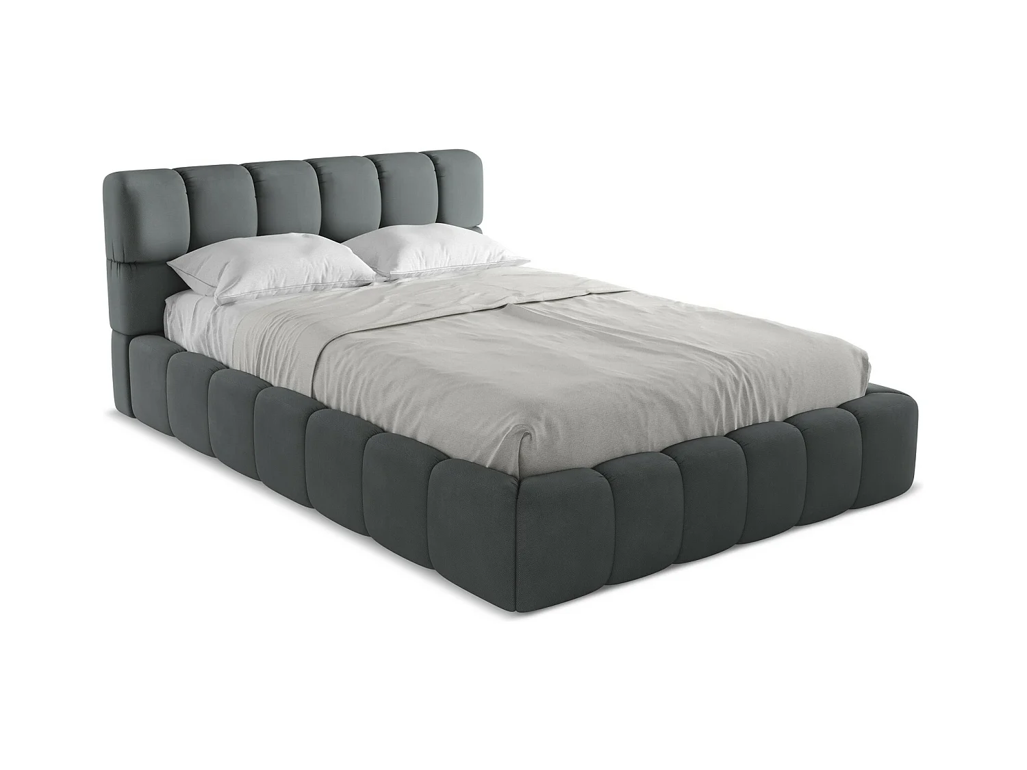 Bett mit Bettkasten - 160 x 228 - Chenille - Graphit - NALU