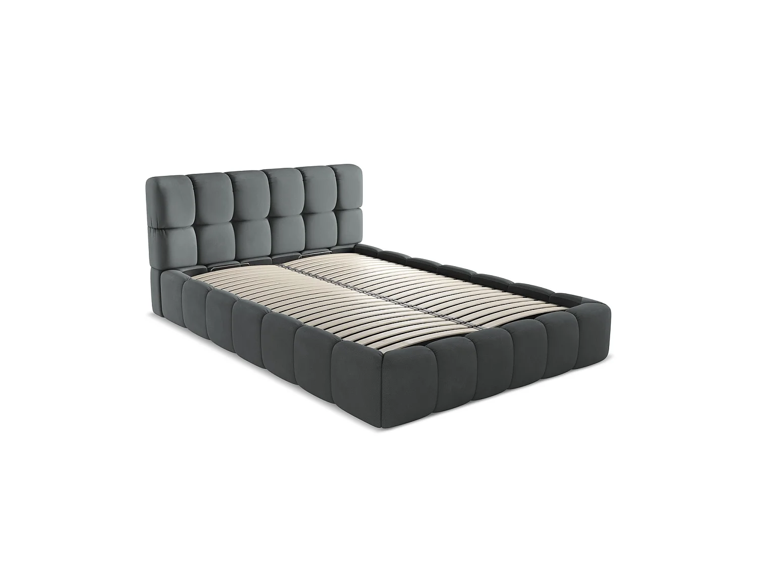 Lit coffre en tissu chenille 160 x 228 - graphite - ROMA