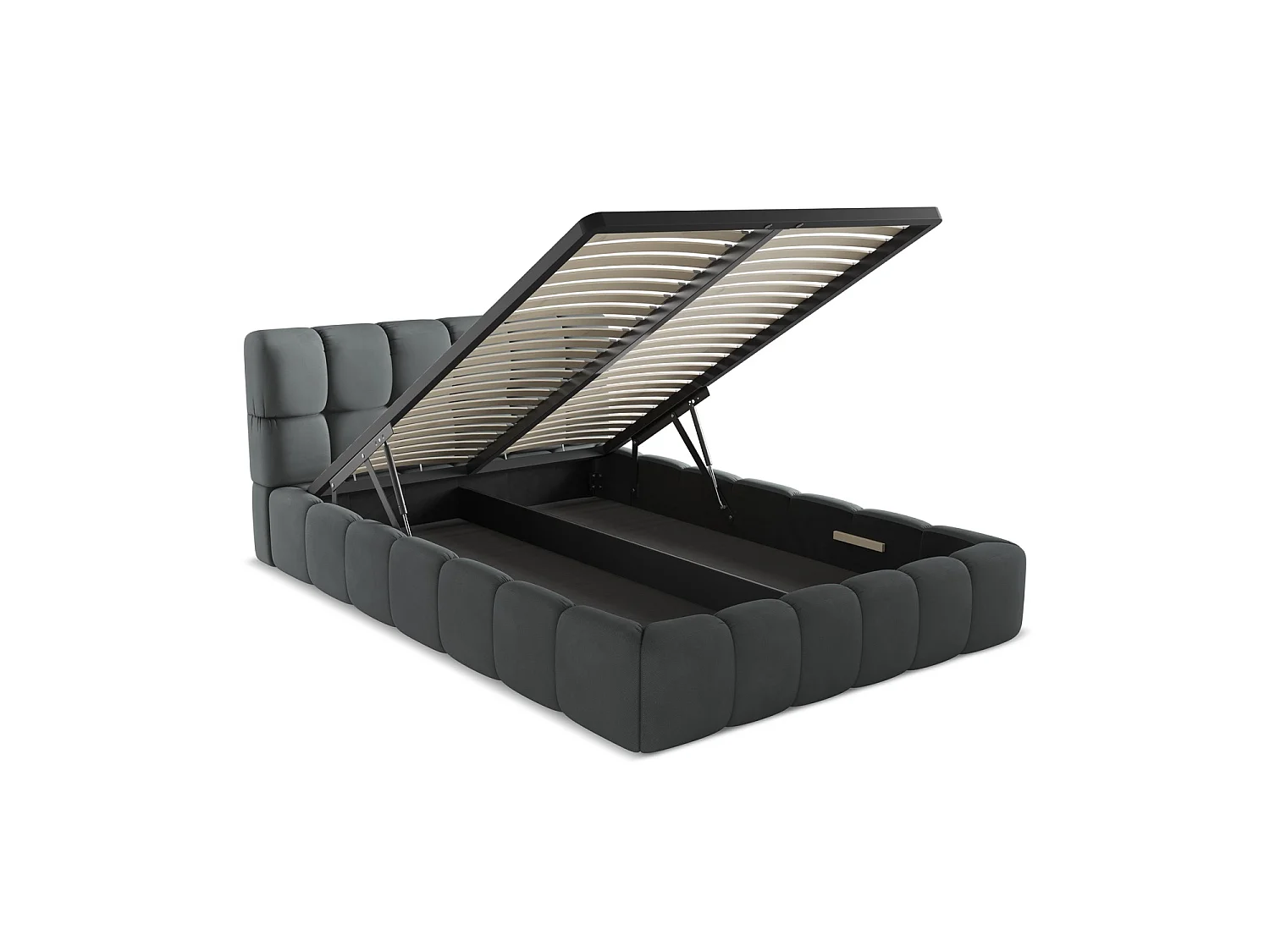 Lit coffre en tissu chenille 160 x 228 - graphite - ROMA