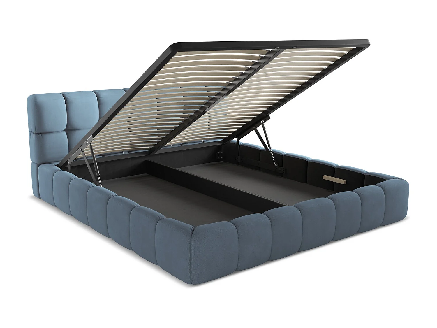 Łóżko 200 x 228 - z tkaniny szenilowej - jeans - NALU