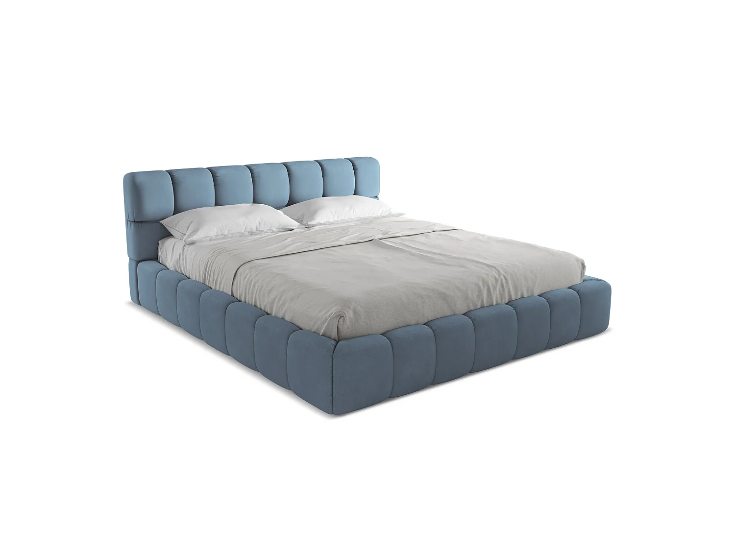 Bett mit Bettkasten - 200 x 228 - Chenille - Jeans - ROMA