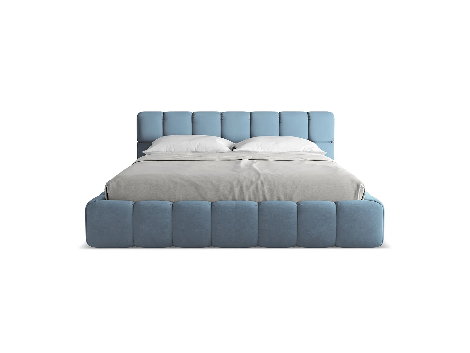 Bett mit Bettkasten - 200 x 228 - Chenille - Jeans - ROMA
