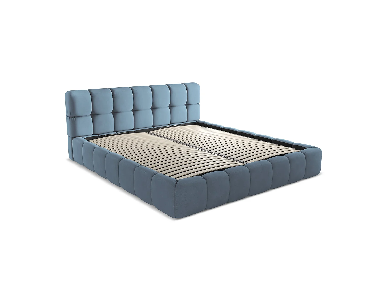Bett mit Bettkasten - 200 x 228 - Chenille - Jeans - ROMA