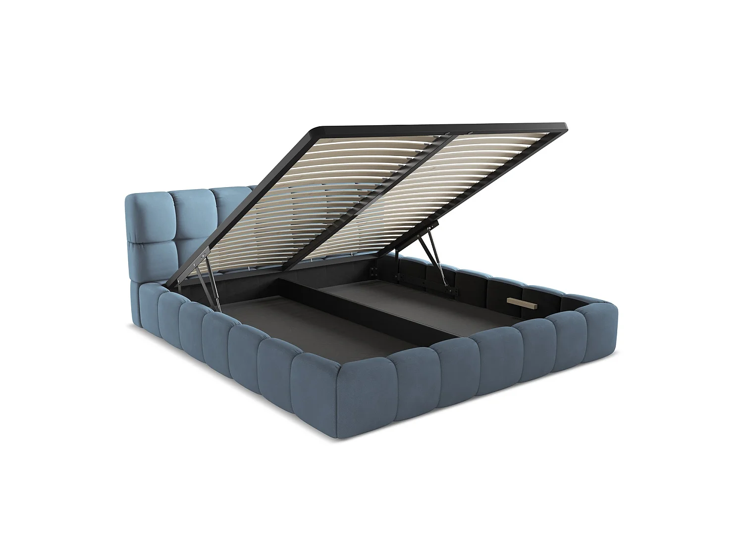 Bett mit Bettkasten - 200 x 228 - Chenille - Jeans - ROMA