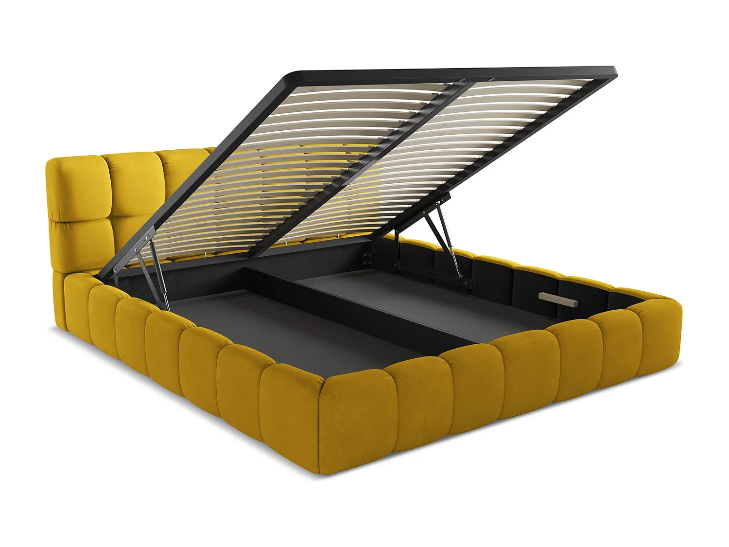 Łóżko 200 x 228 - z tkaniny szenilowej - musztardowy - NALU