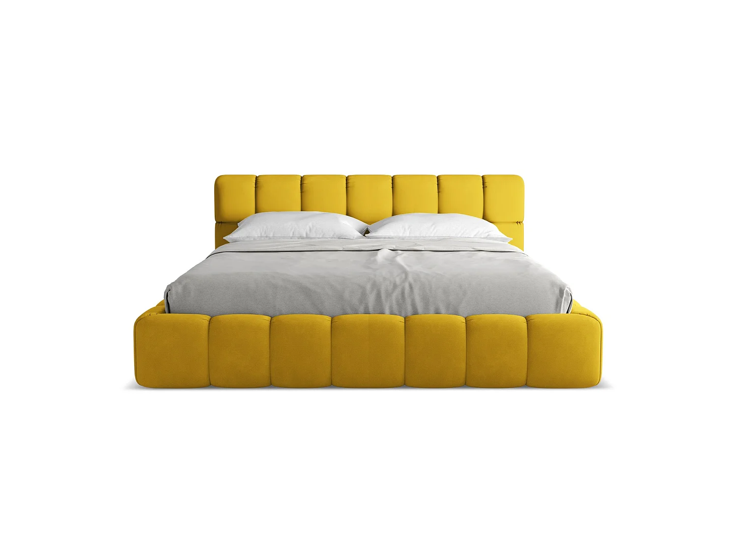 Bett mit Bettkasten - 200 x 228 - Chenille - Senf - ROMA