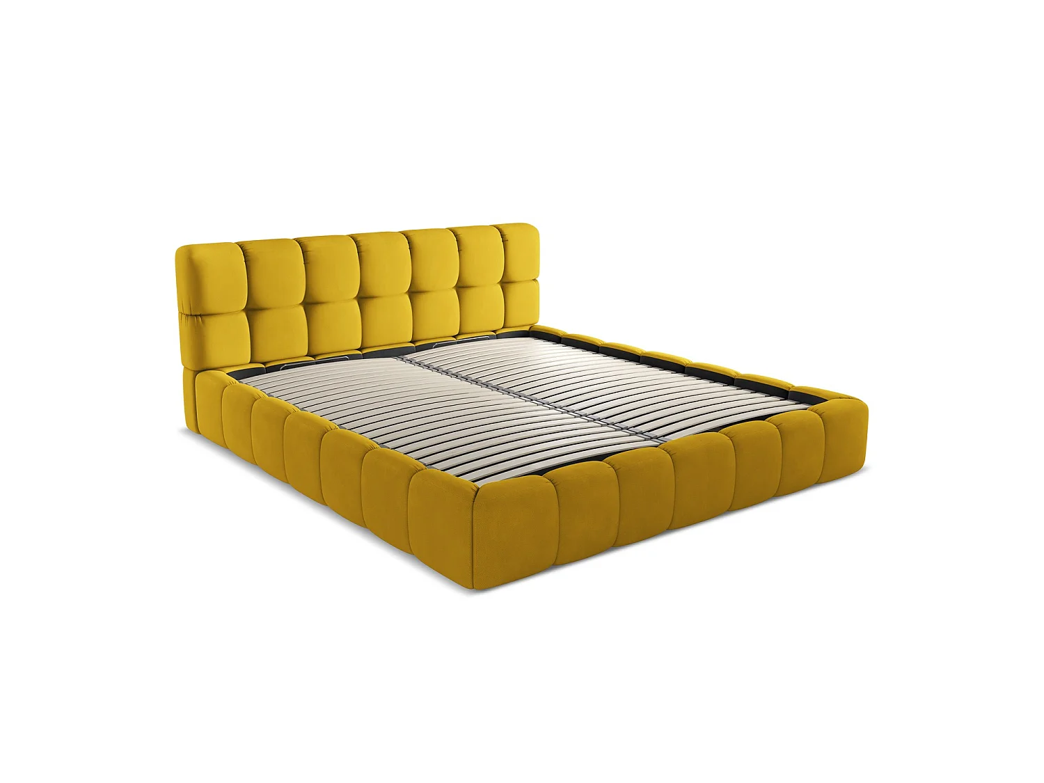 Bett mit Bettkasten - 200 x 228 - Chenille - Senf - ROMA