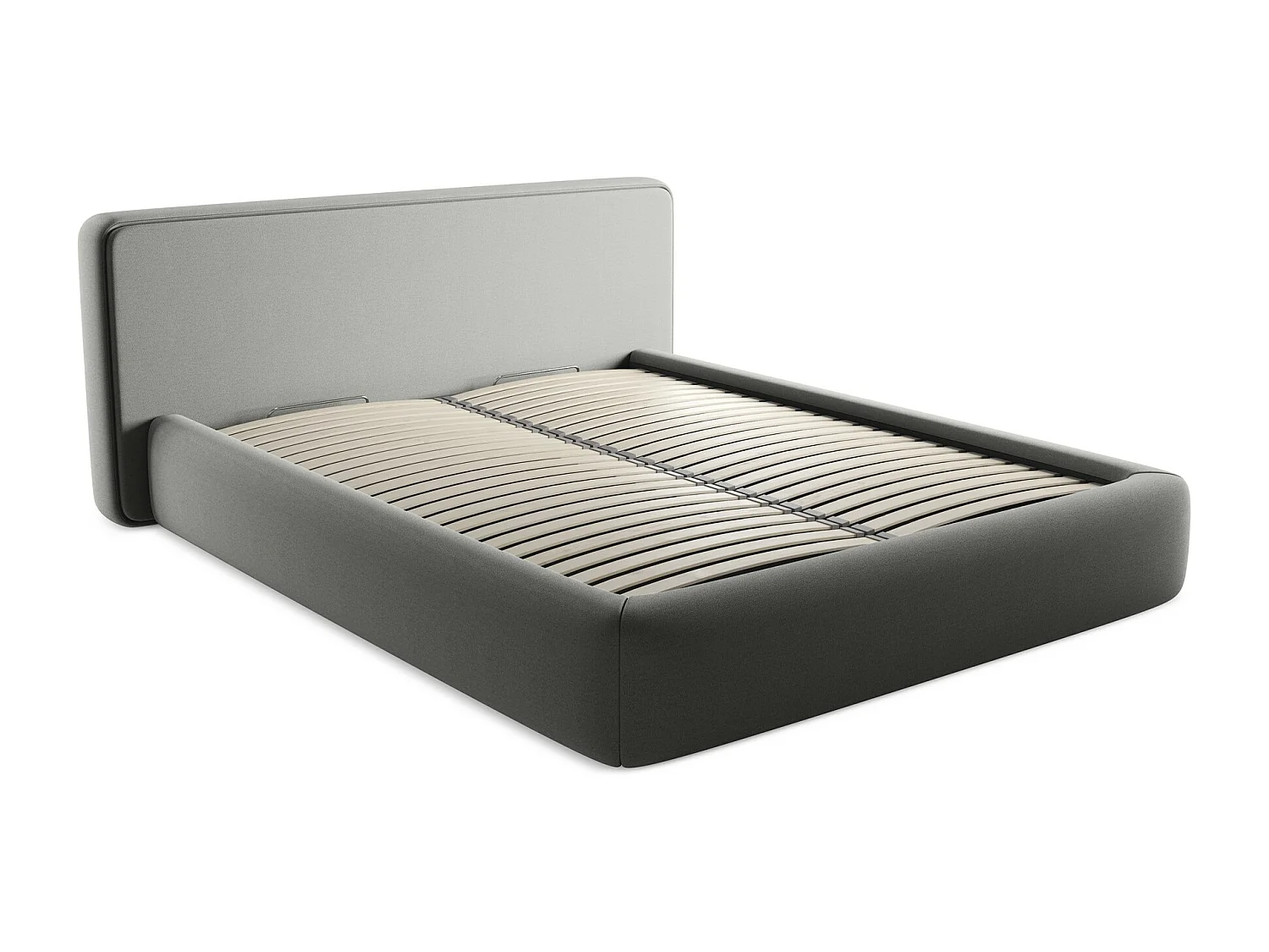 Bed met opbergruimte 200 x 225 - bouclé - grijsbeige - KIANA