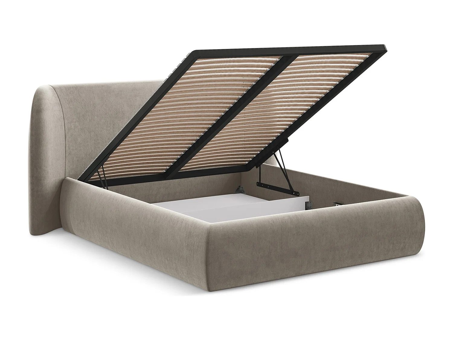 Lit coffre en velours 180 x 200 - taupe - HAUKE