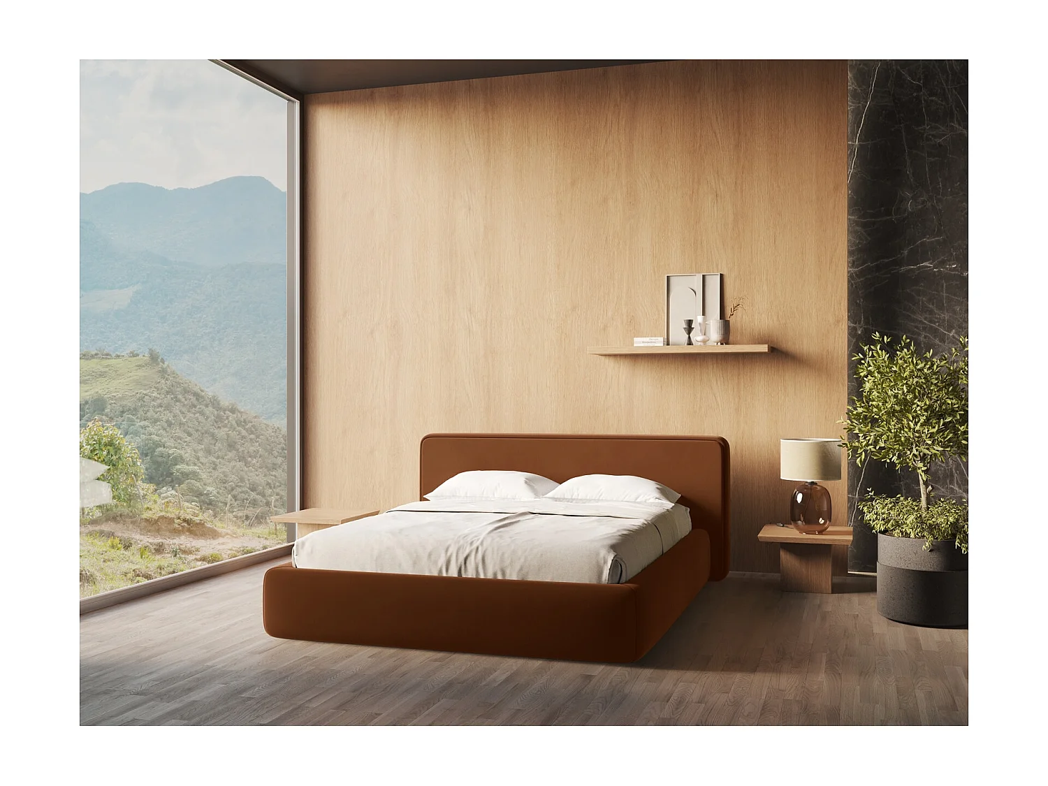 Cama com espaço de arrumação 180x200 cm em veludo - terracota - KIANA