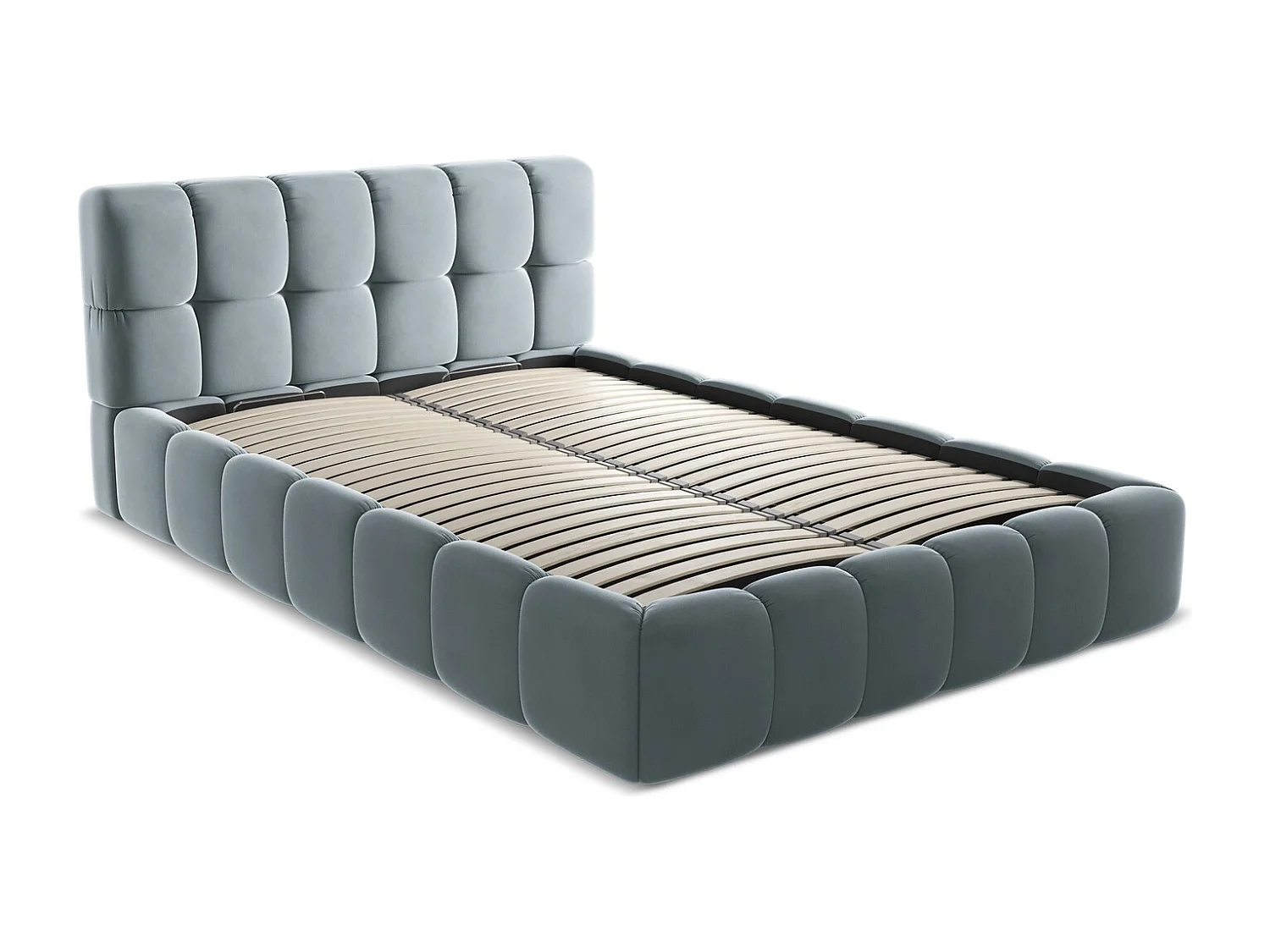 Bed met opbergruimte 160 x 228 - velours - lichtblauw - NALU