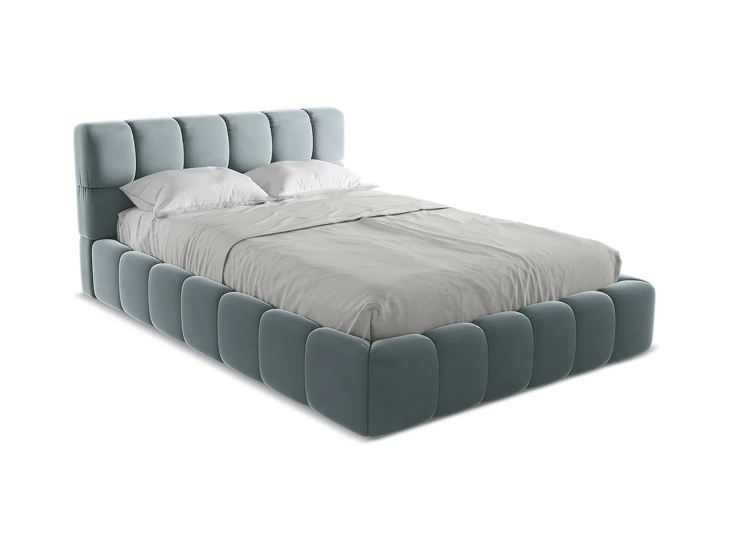 Lit coffre en velours 140 x 200 - bleu clair - NALU