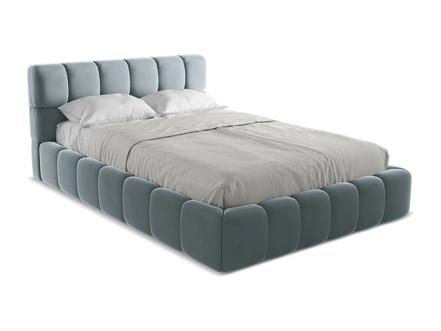 Lit coffre en velours 140 x 200 - bleu clair - NALU