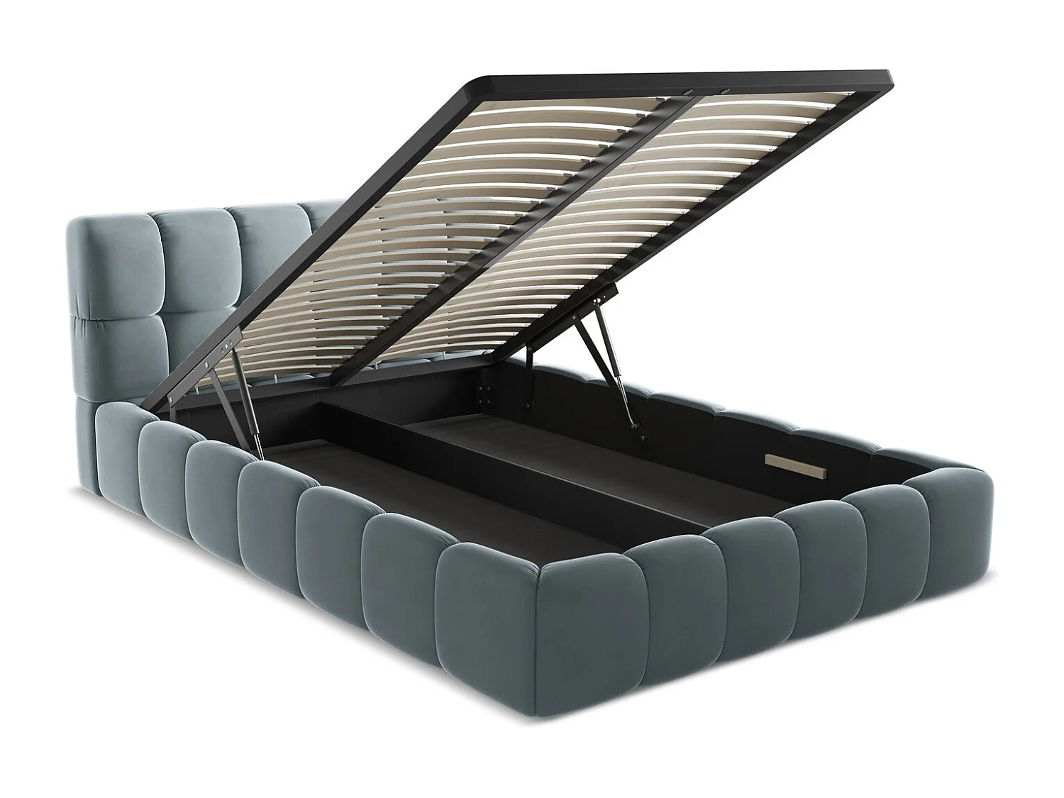 Lit coffre en velours 140 x 200 - bleu clair - NALU