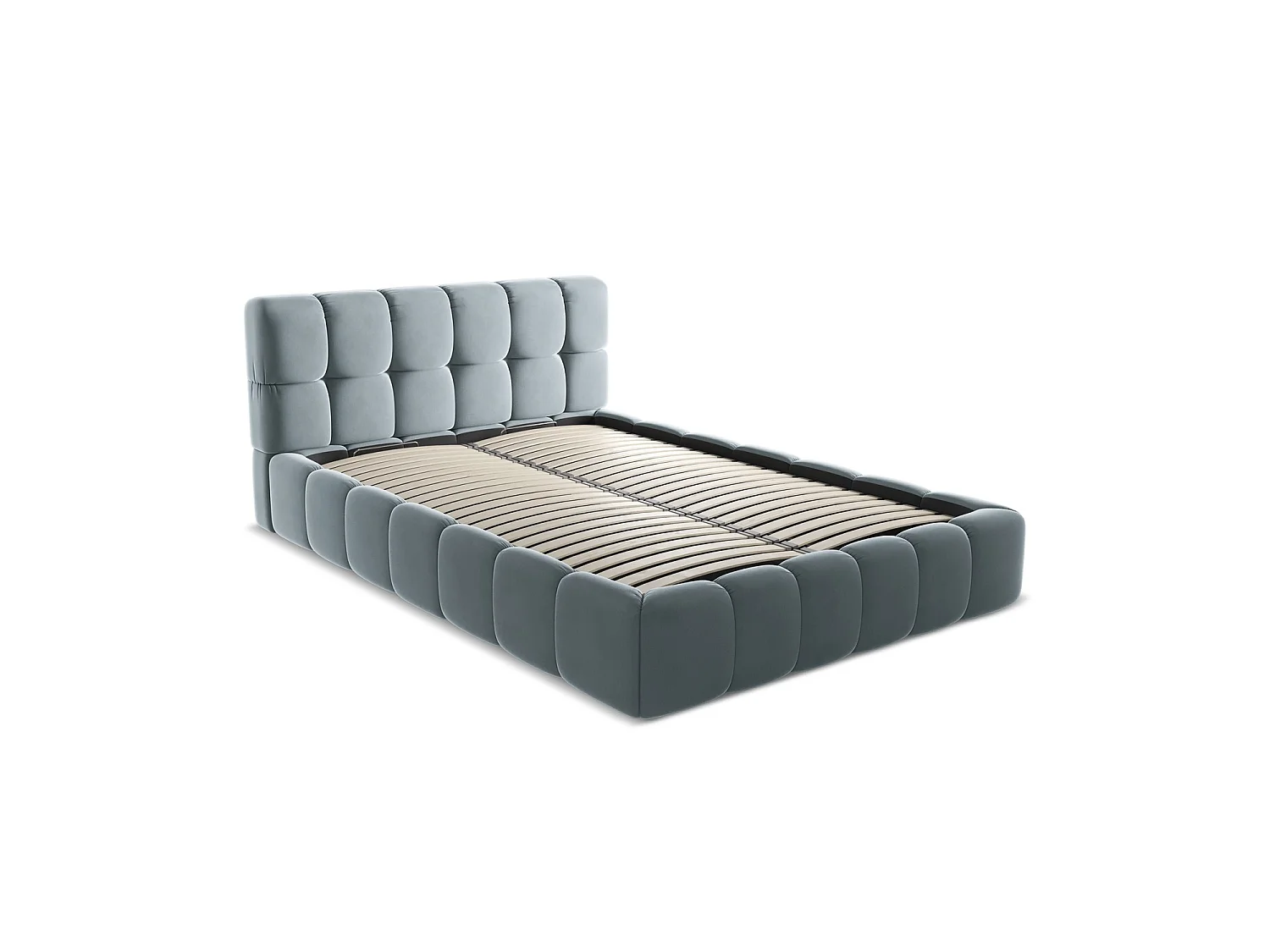 Bed met opbergruimte 160 x 228 - velours - lichtblauw - ROMA