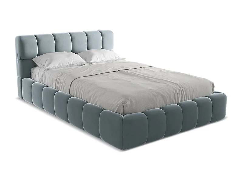 Lit coffre en velours 140 x 200 - bleu clair - NALU