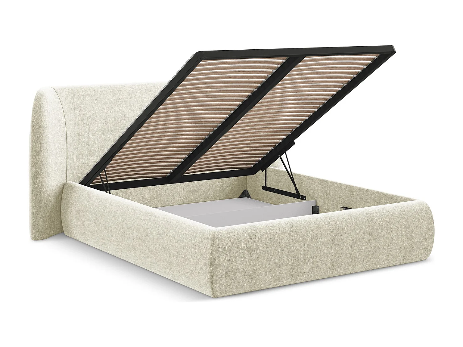 Bed met opbergruimte 210 x 215 - chenille stof - beige - HAUKE