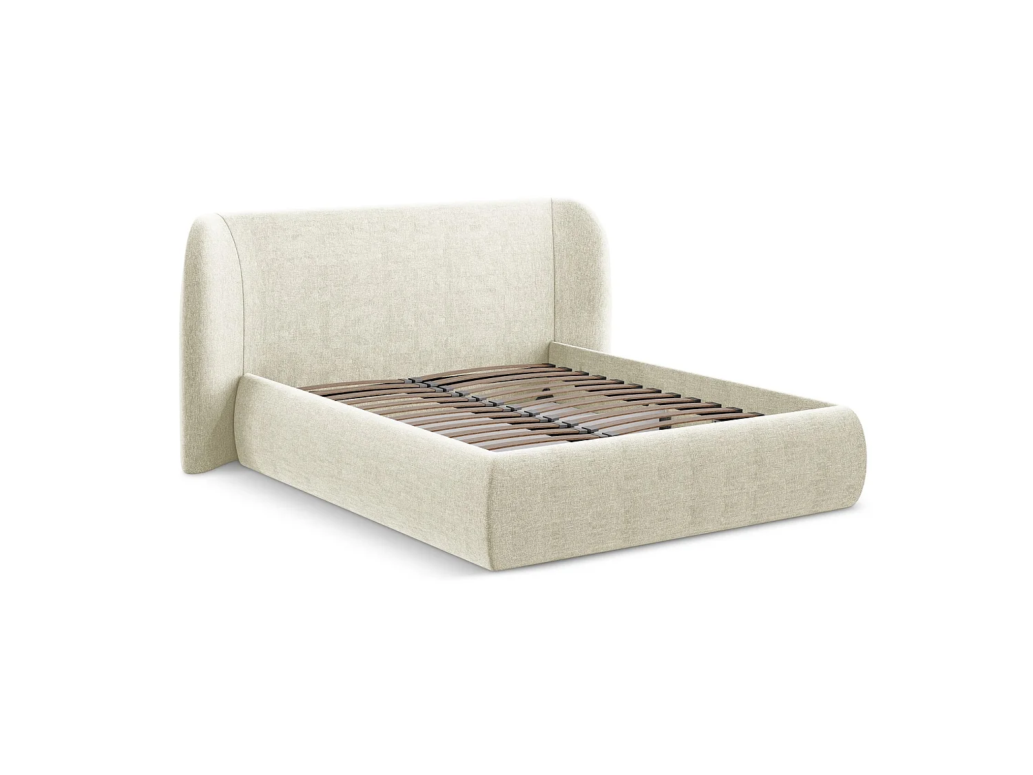 Bett mit Bettkasten - 210 x 215 - Chenille - Beige - TRIESTE