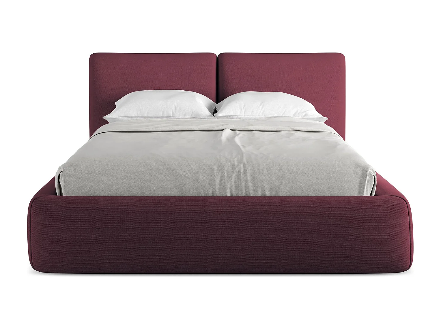 Bett mit Bettkasten - 160 x 228 - Chenille - Rotwein - HOKU