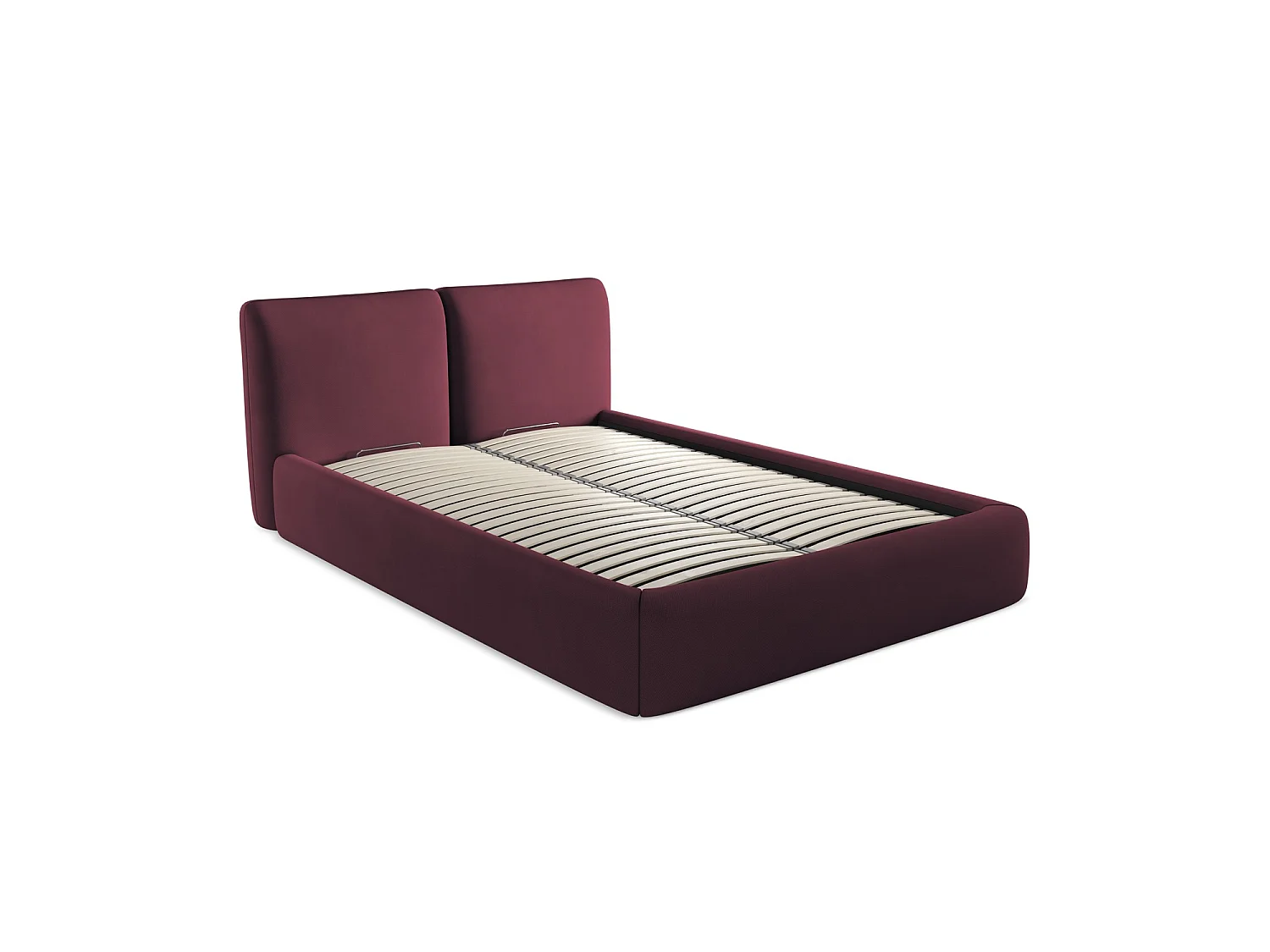 Bett mit Bettkasten - 160 x 228 - Chenille - Rotwein - MILANO