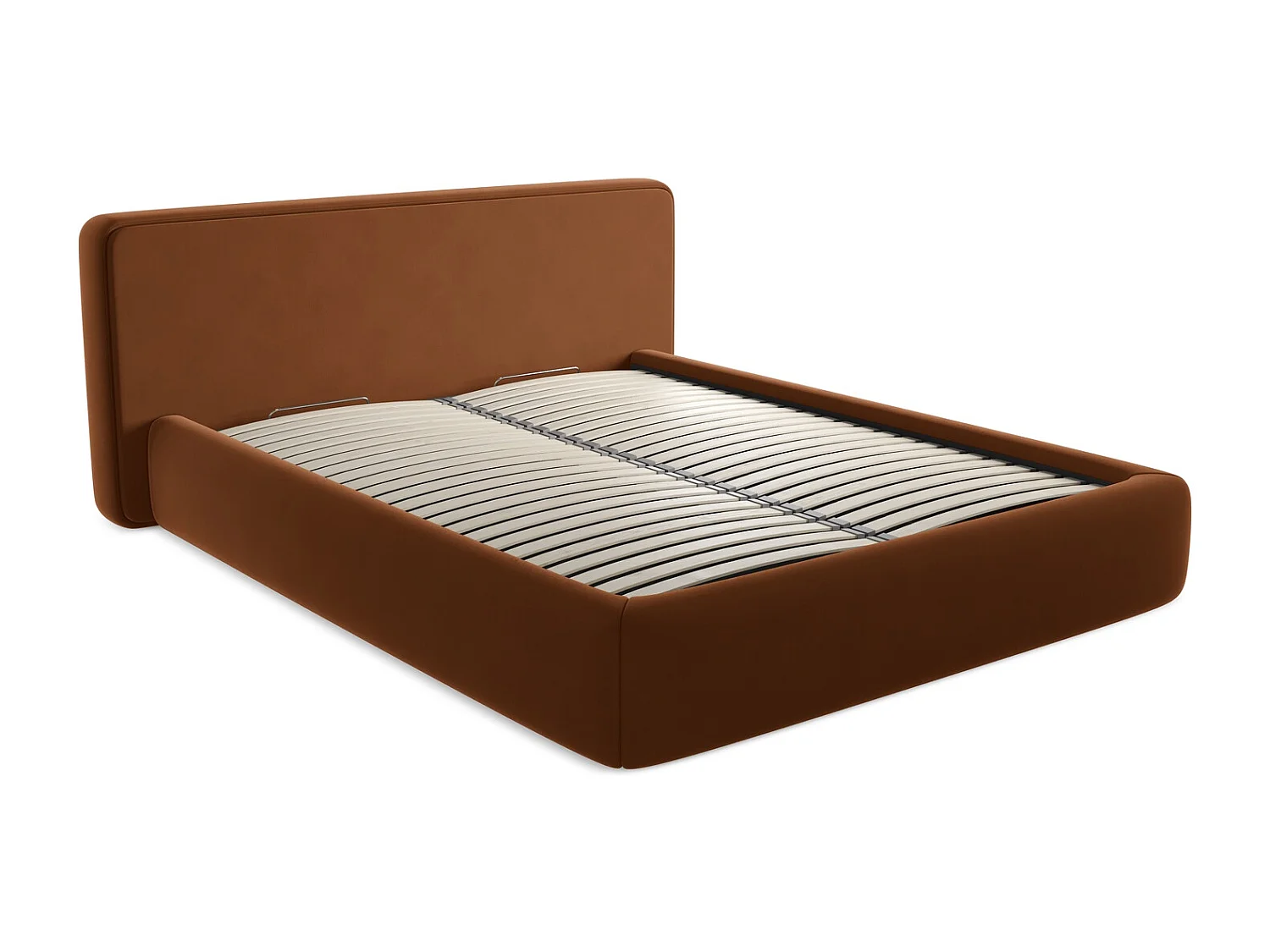 Lit coffre en velours 160 x 200 - terre cuite - KIANA