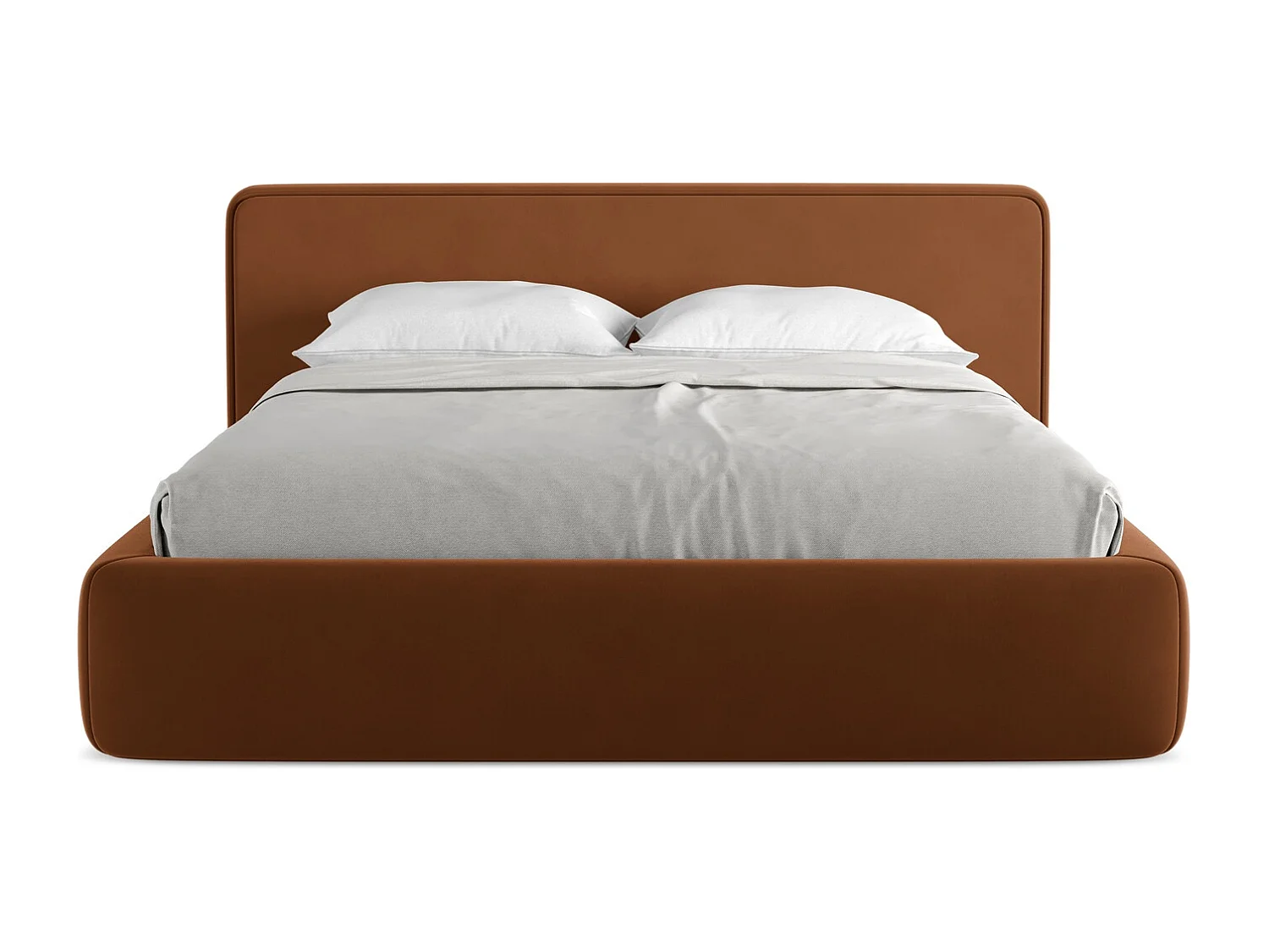 Lit coffre en velours 160 x 200 - terre cuite - KIANA