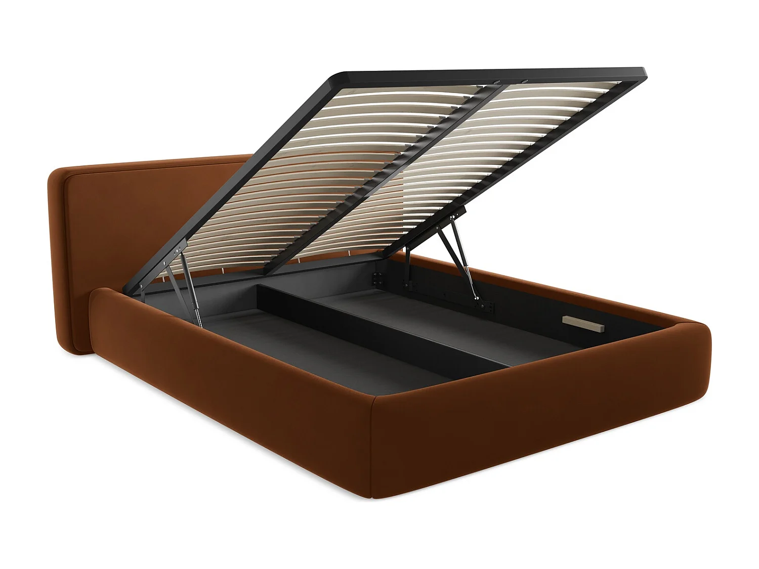 Lit coffre en velours 160 x 200 - terre cuite - KIANA