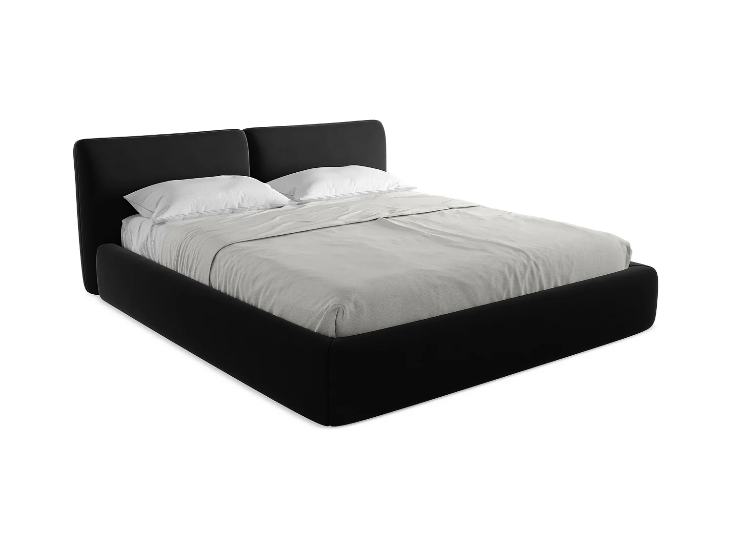 Bett mit Bettkasten - 200 x 228 - Samt - Schwarz - HOKU