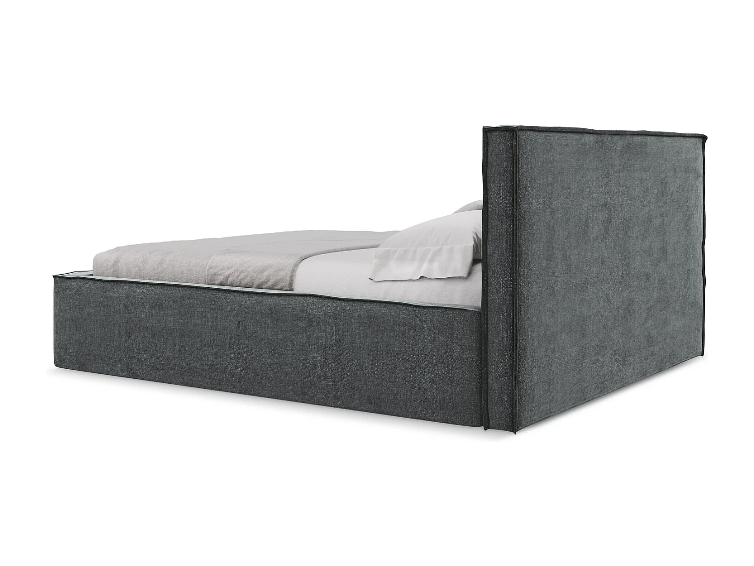 Bett mit Bettkasten - 180 x 228 - Chenille - Graphit - ANANI