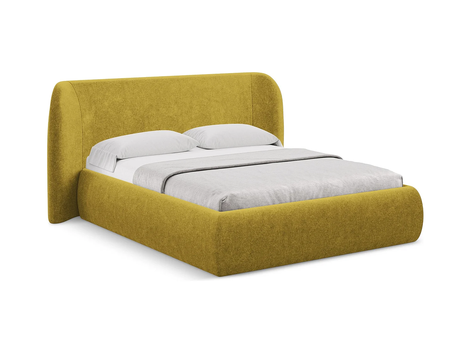 Bett mit Bettkasten - 210 x 215 - Bouclé - Senf - HAUKE