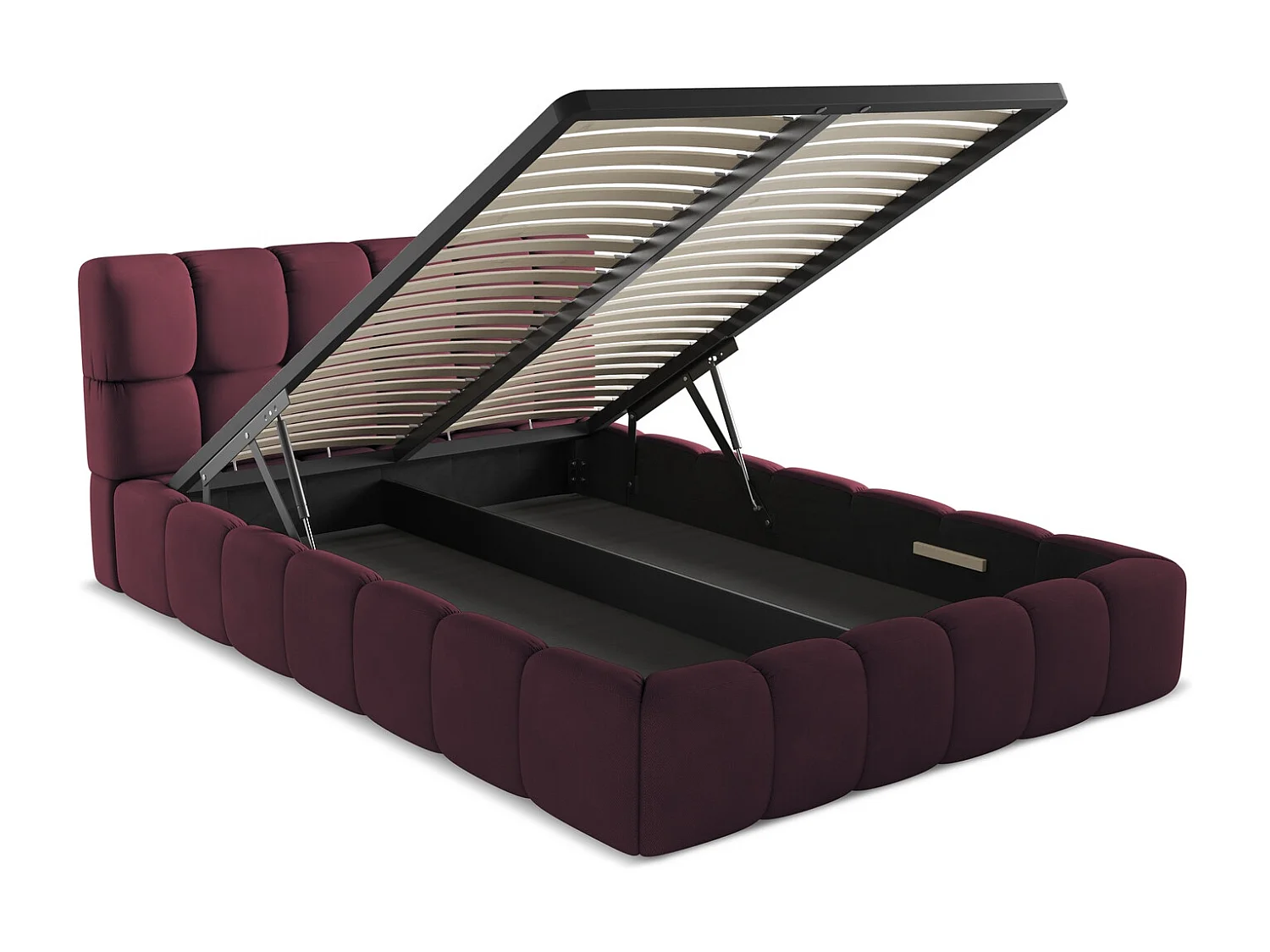 Lit coffre en tissu chenille 140 x 200 - bordeaux - NALU